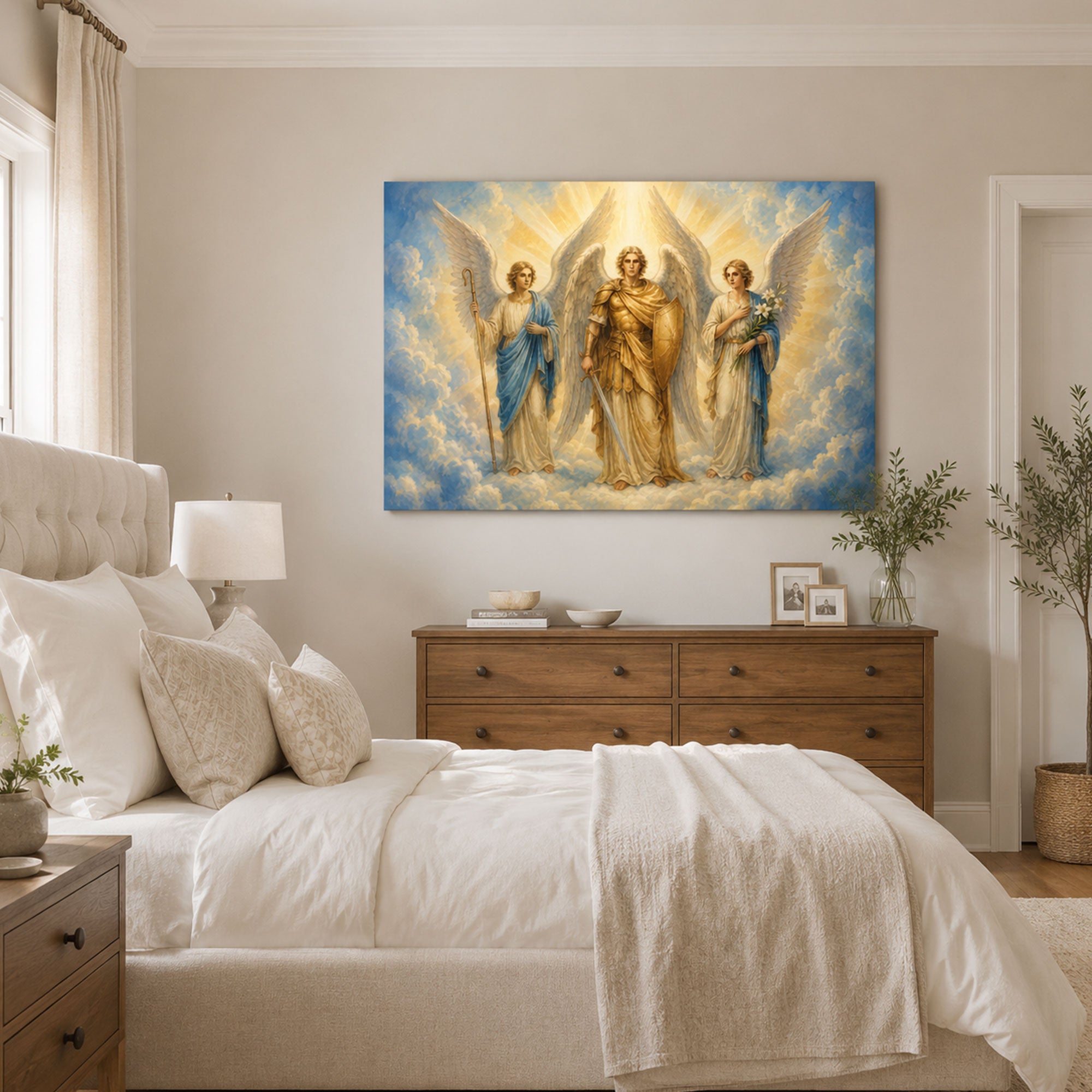 Saint Michael, Gabriel & Raphael Canvas Print, Three Archangels Catholic Wall Decor, Faith Gift