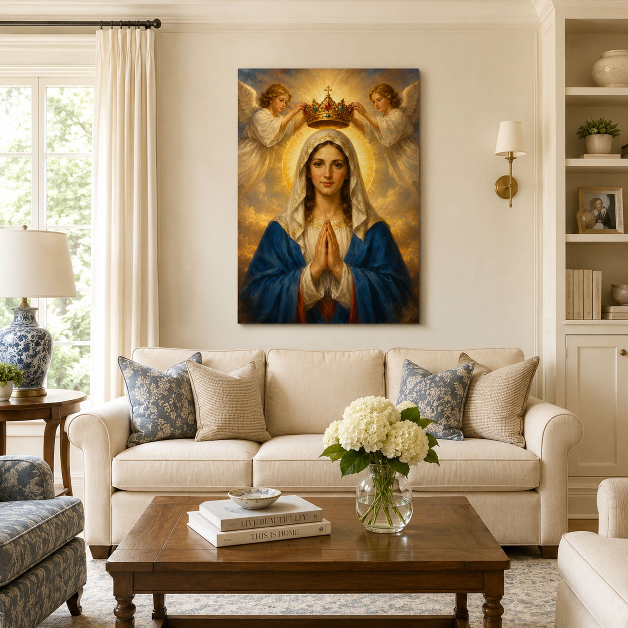 Coronation of Virgin Mary Canvas Print, Catholic Home Decor
