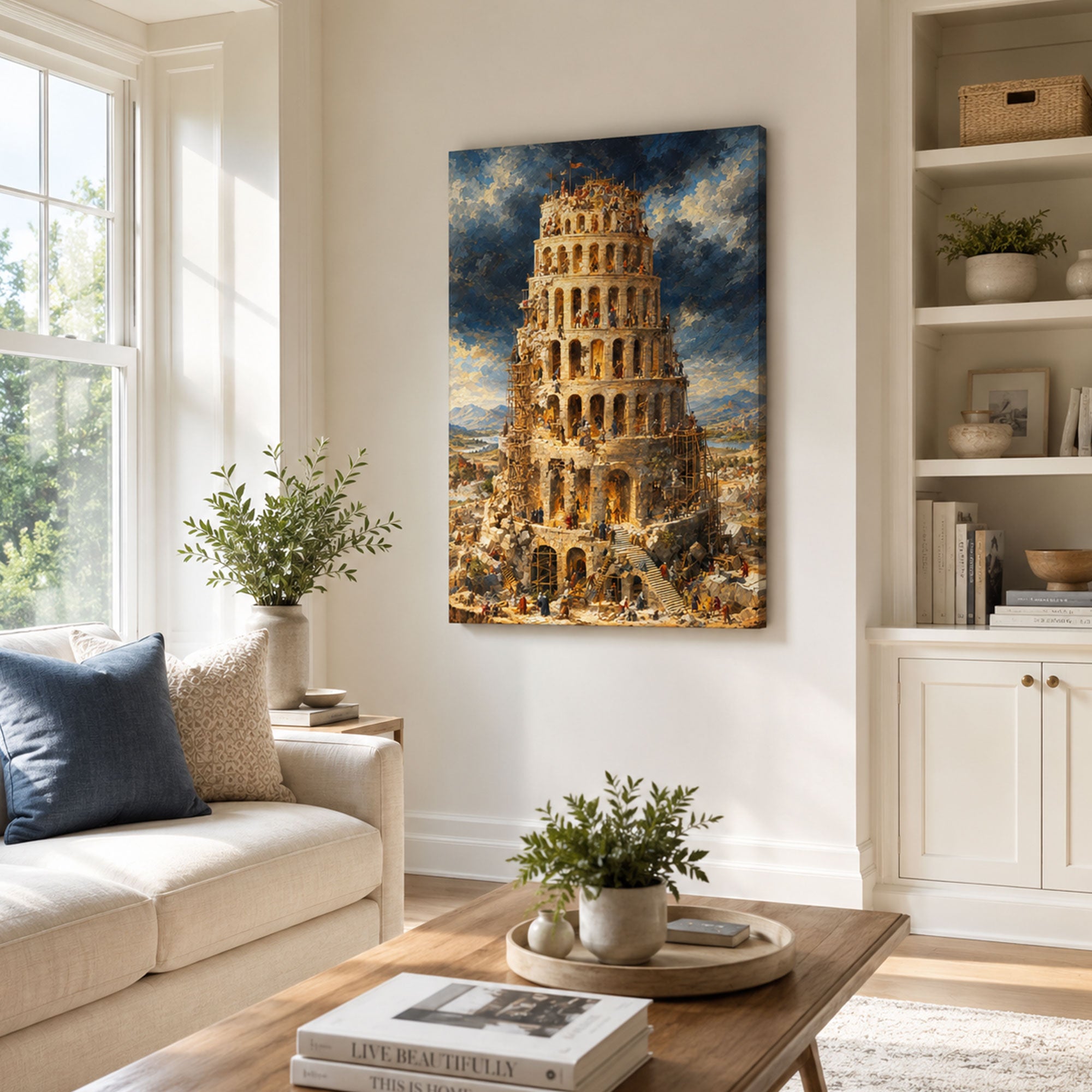 Tower of Babel Canvas Print, Genesis 11 Christian Wall Decor, Biblical Faith Gift