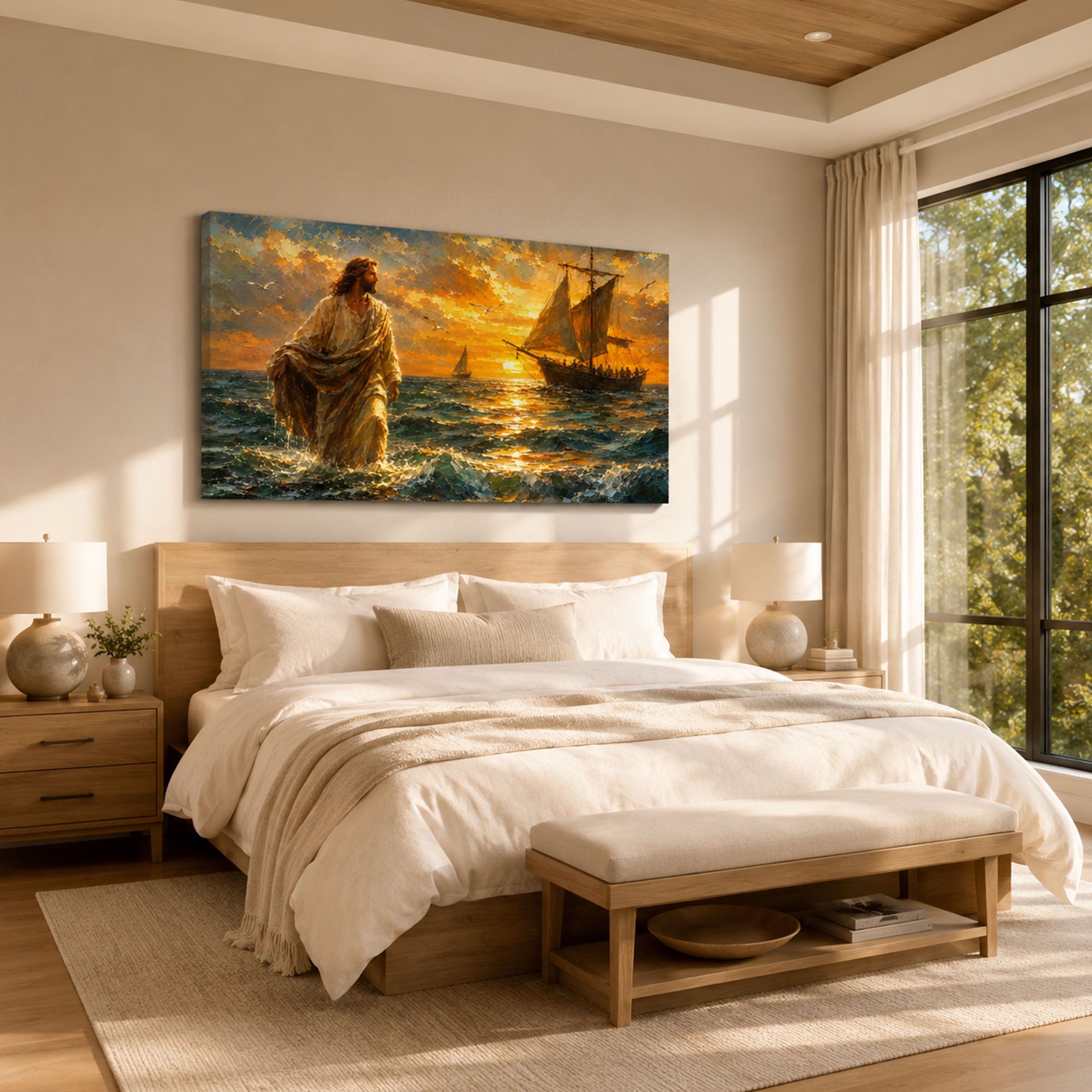 Jesus Walking on Water Canvas Print, Matthew 14:25 Christian Wall Decor, Walk by Faith Gift