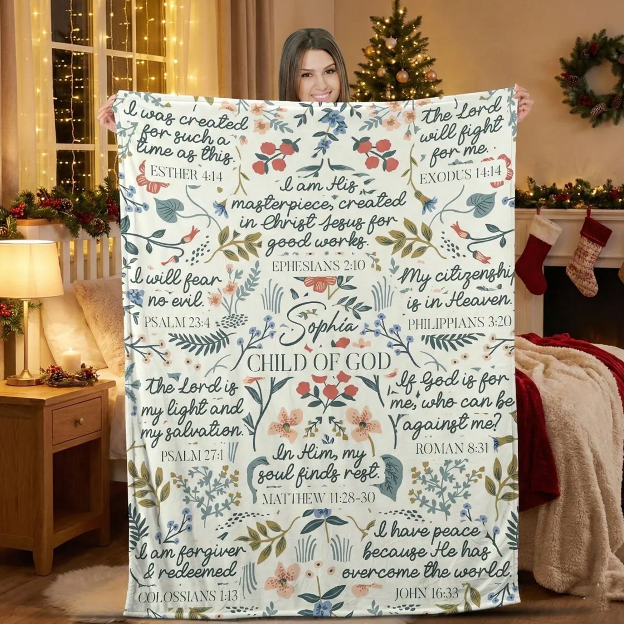 Custom Name Christian Blanket, Child of God Inspiration Throw, Personalized Faith Gift for Family, Bible Verse Blanket, Sherpa Blanket