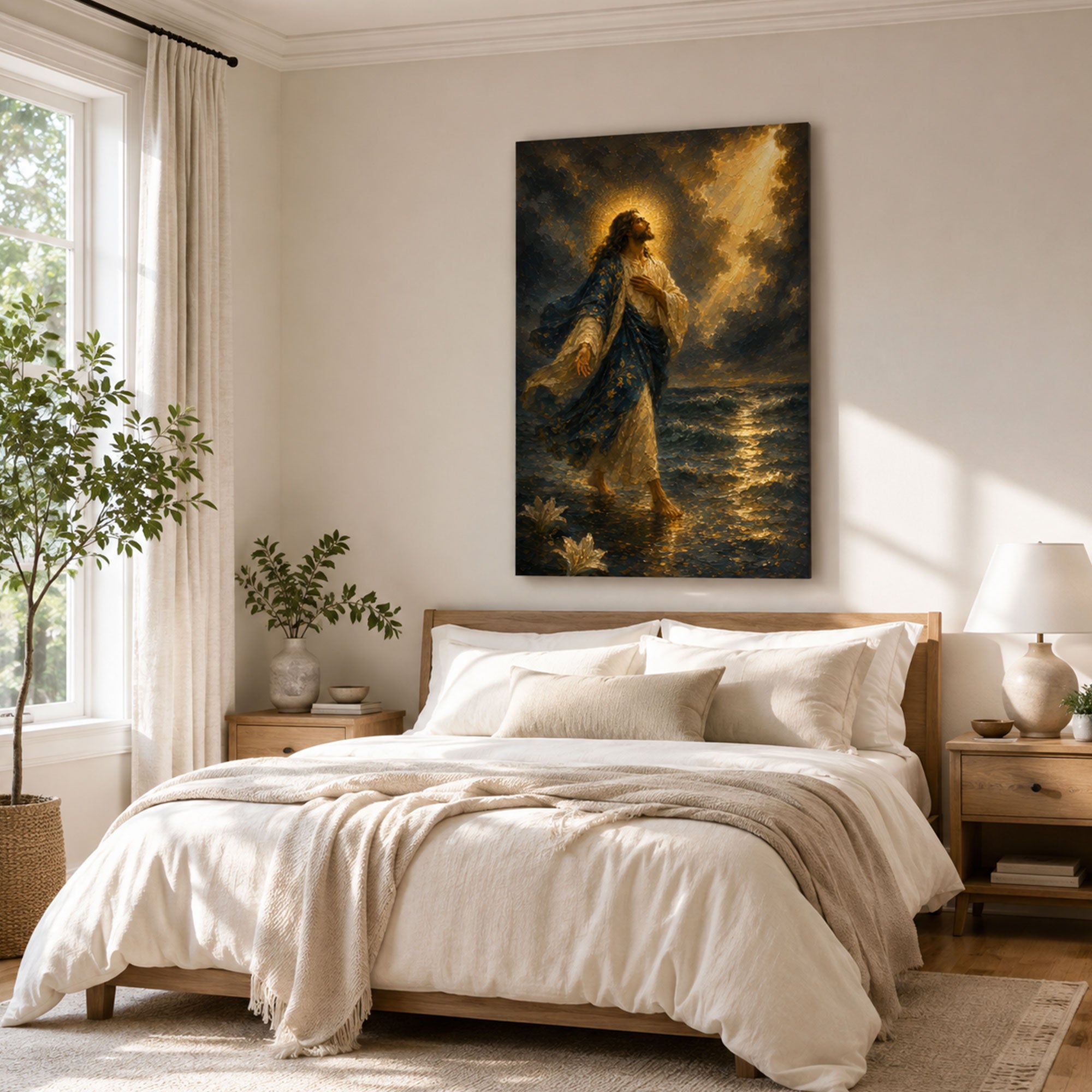 Jesus Walking on Water Canvas Print, Matthew 14:25 Christian Wall Decor, Walk by Faith Gift