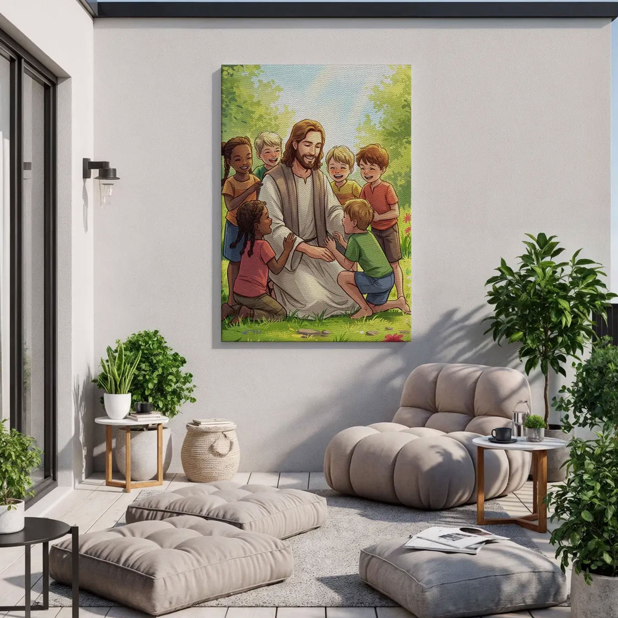 Jesus with Children Canvas Print Joyful Christian Wall Art Faith Filled Home Decor Spiritual Gift of Love and Innocence