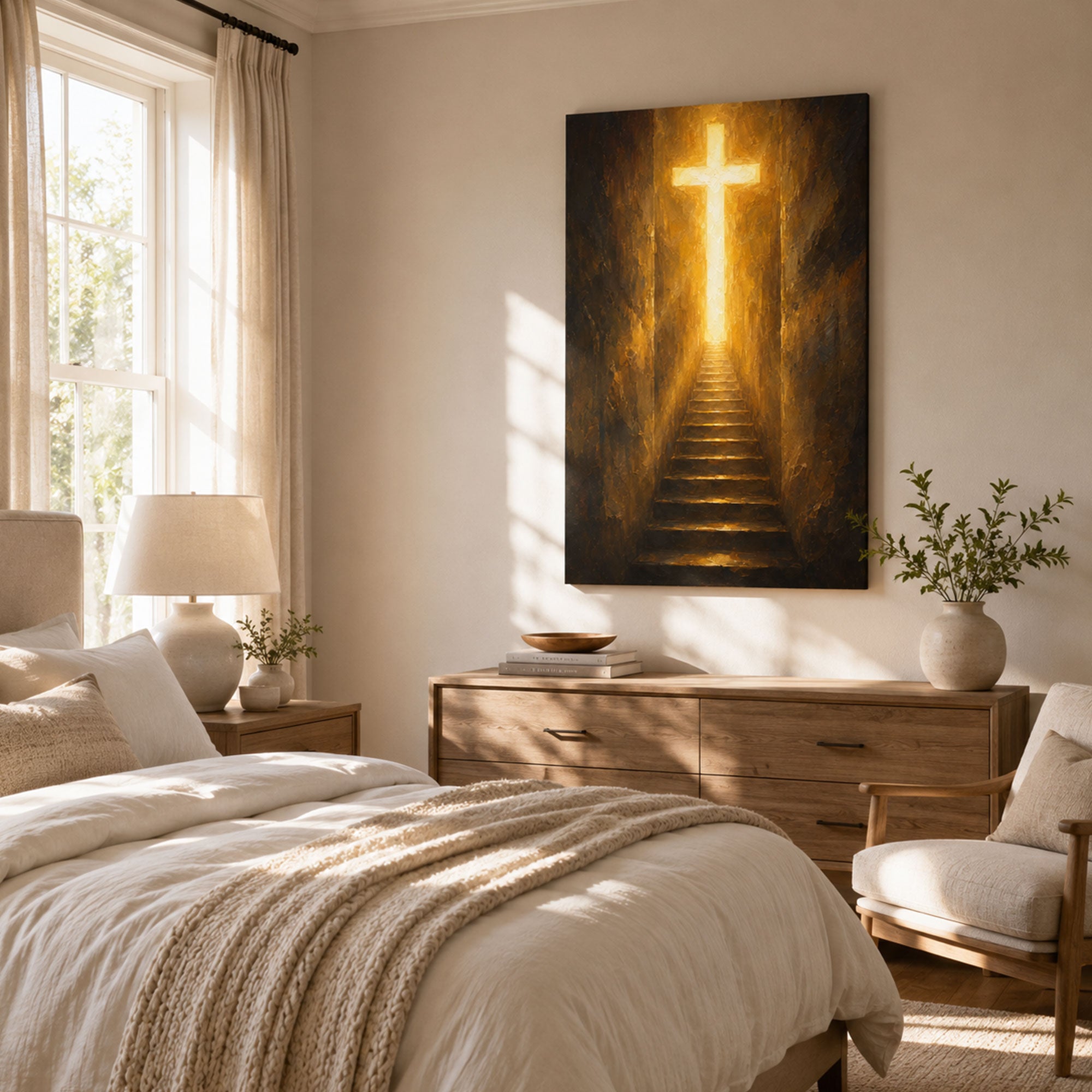 Stairway to the Cross Canvas Print, Jesus Is the Way Christian Wall Decor, Faith Gift