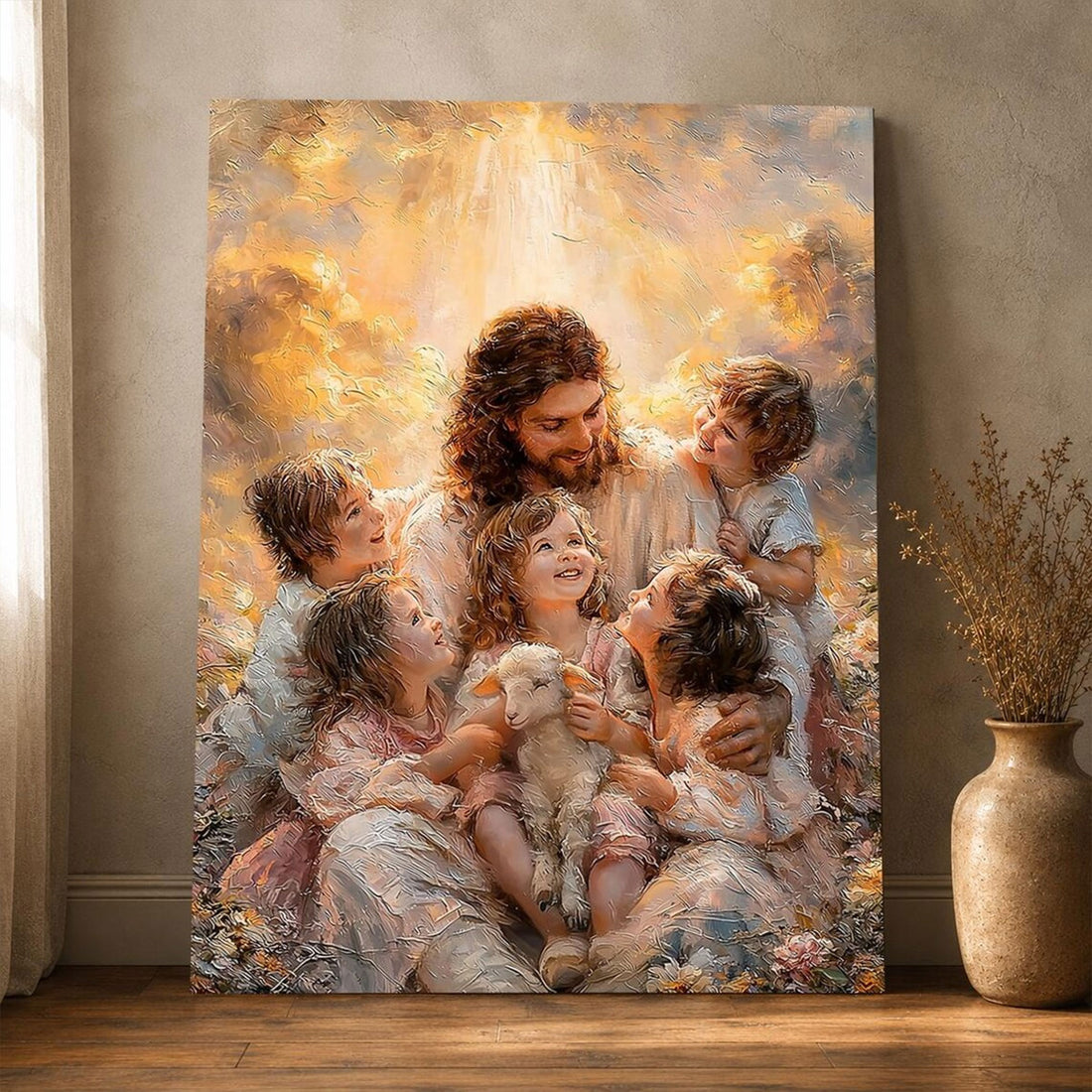 Jesus with Children Canvas Wall Art Christian Faith Nursery Decor Inspirational Family Home Artwork