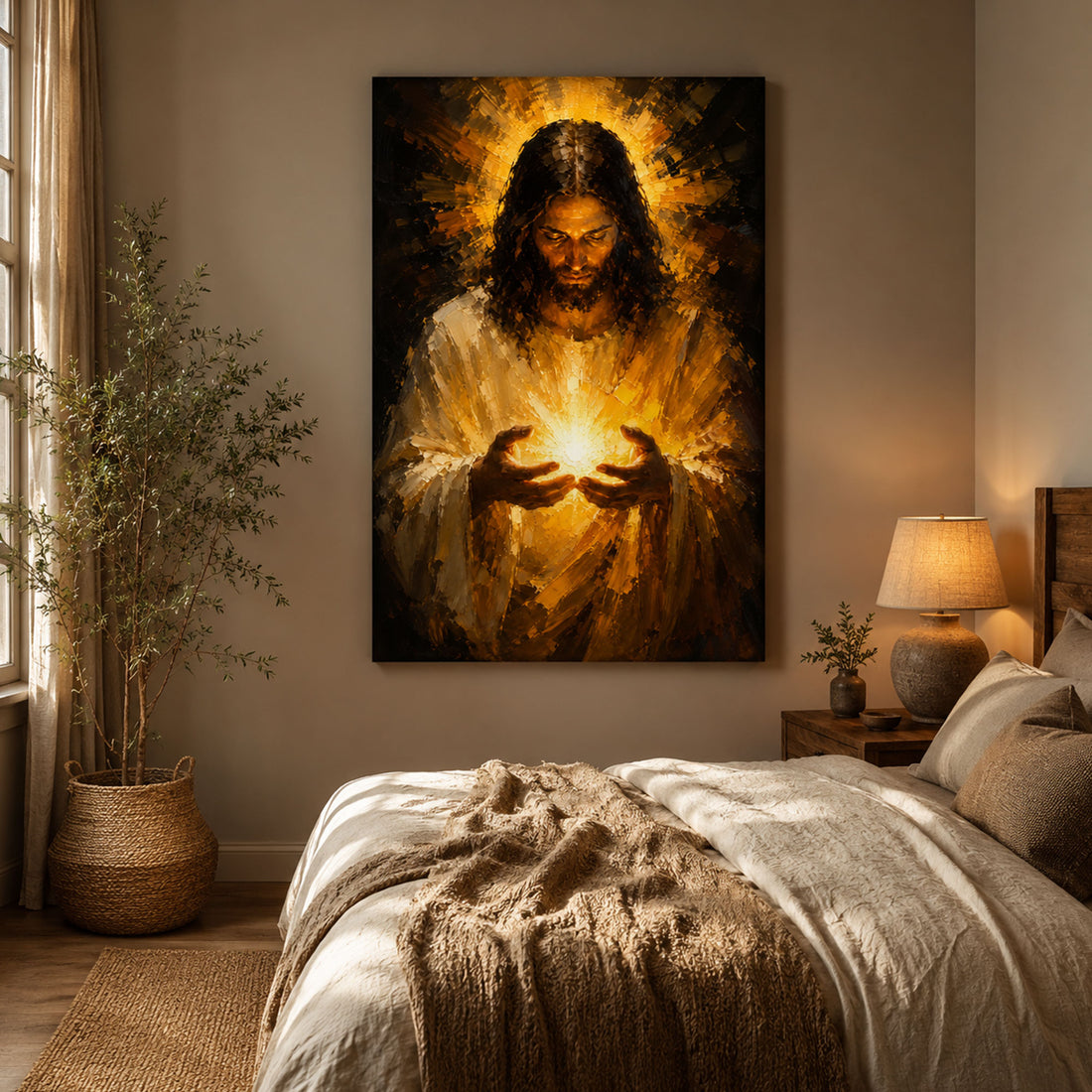 Jesus Light of the World Canvas Print, Divine Light Christian Wall Art, Faith Home Decor