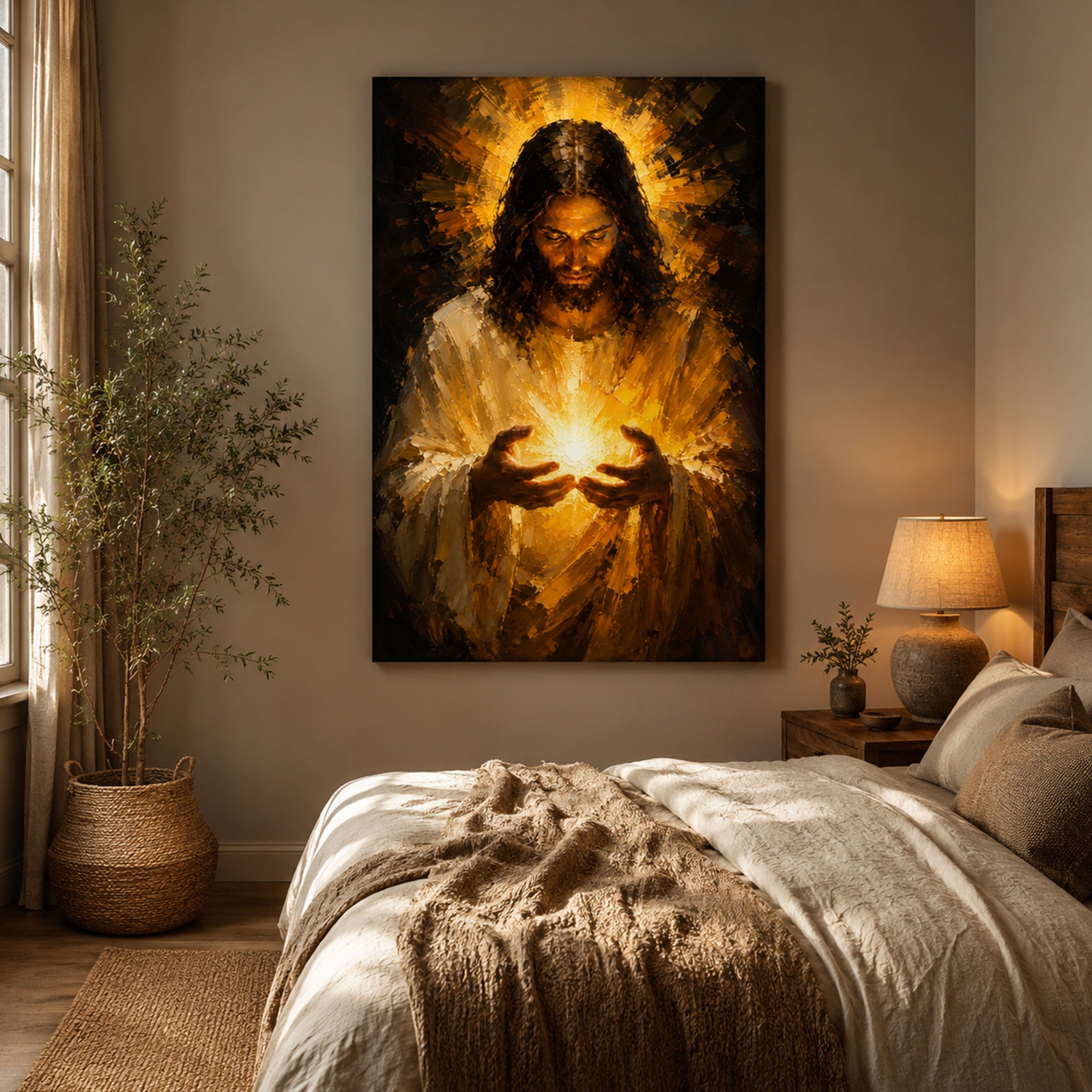Jesus Light of the World Canvas Print, Divine Light Christian Wall Art, Faith Home Decor