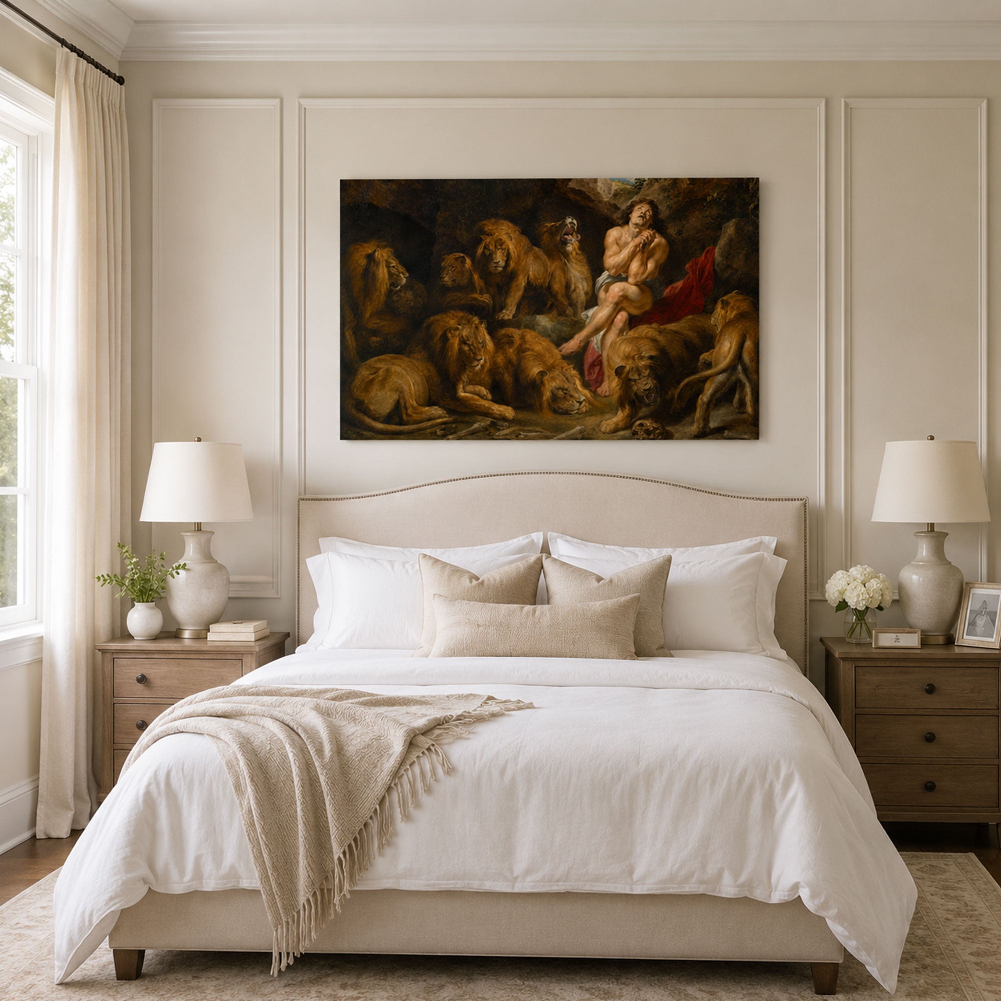 Daniel Praying Among the Lions Canvas Print, Christian Home Decor