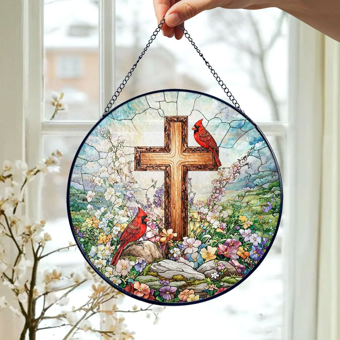 Jesus Stained Glass Suncatcher, Christian Window Hanging Decor, Religious Faith Gift, Spiritual Home Ornament