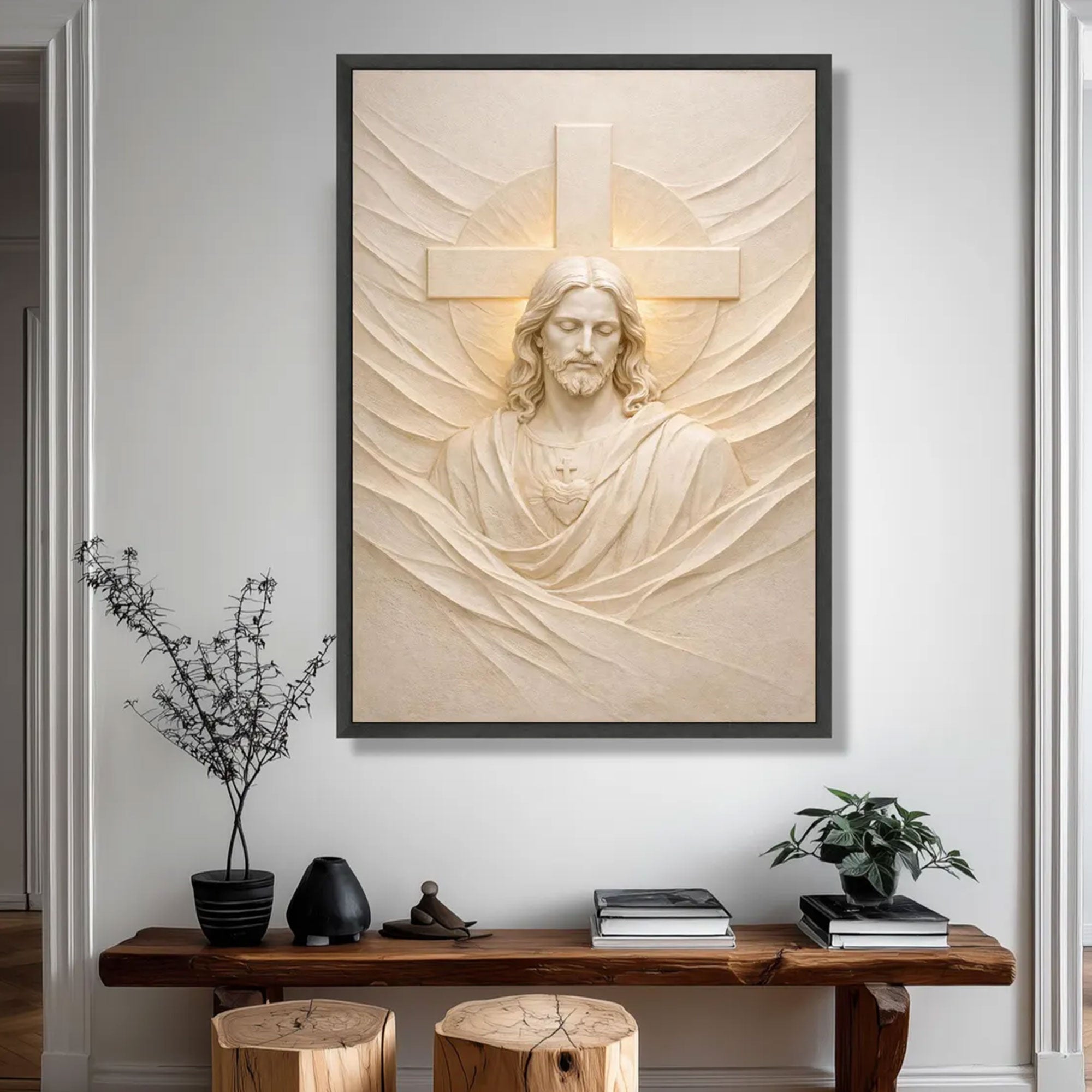 Sacred Heart of Jesus Canvas Print, Christian Religious Relief Sculpture Wall Art, Spiritual Home Decor, Inspirational Faith Gift, Devotional Artwork