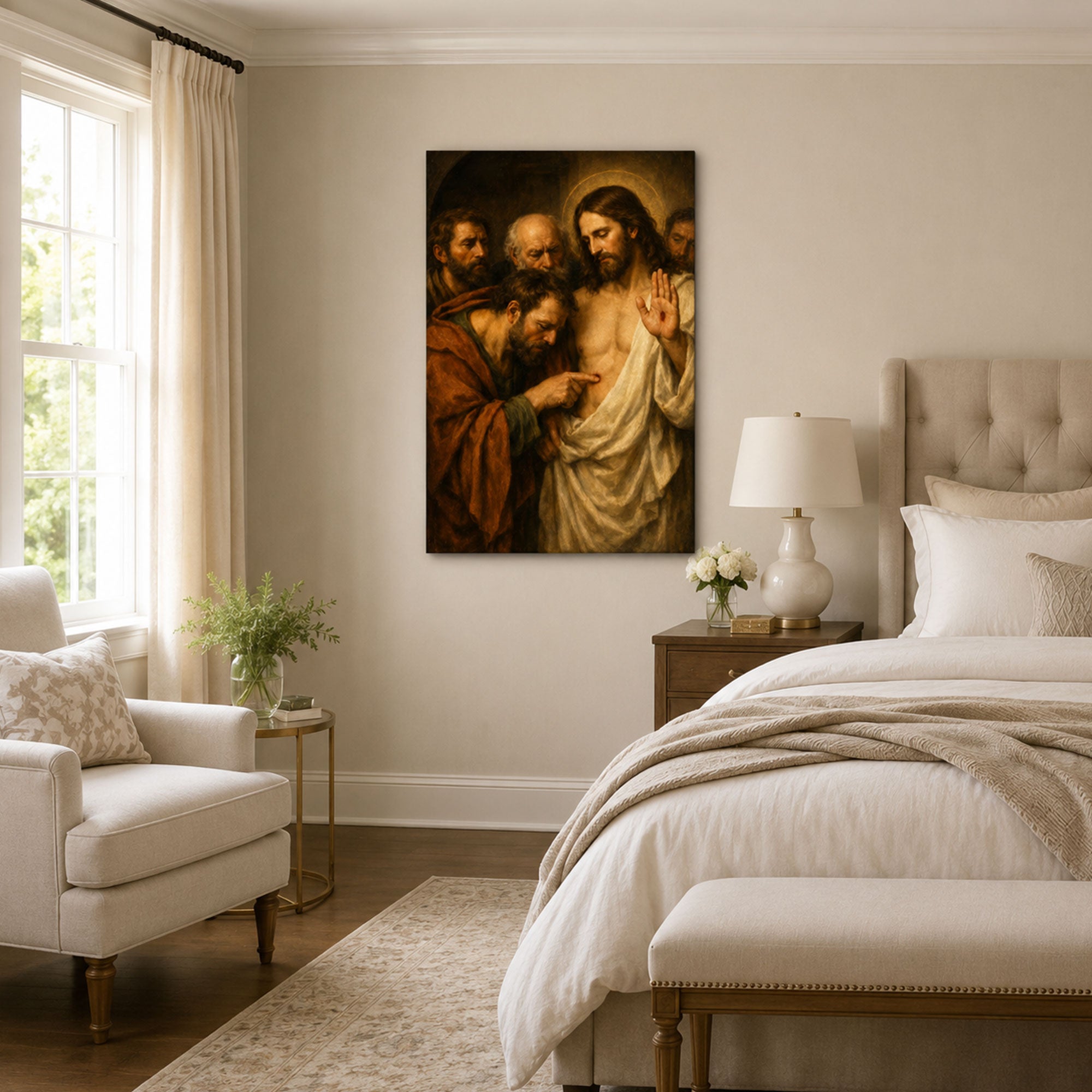 Doubting Thomas Canvas Print, Jesus Shows His Wounds Christian Wall Art, Faith Home Decor Gift