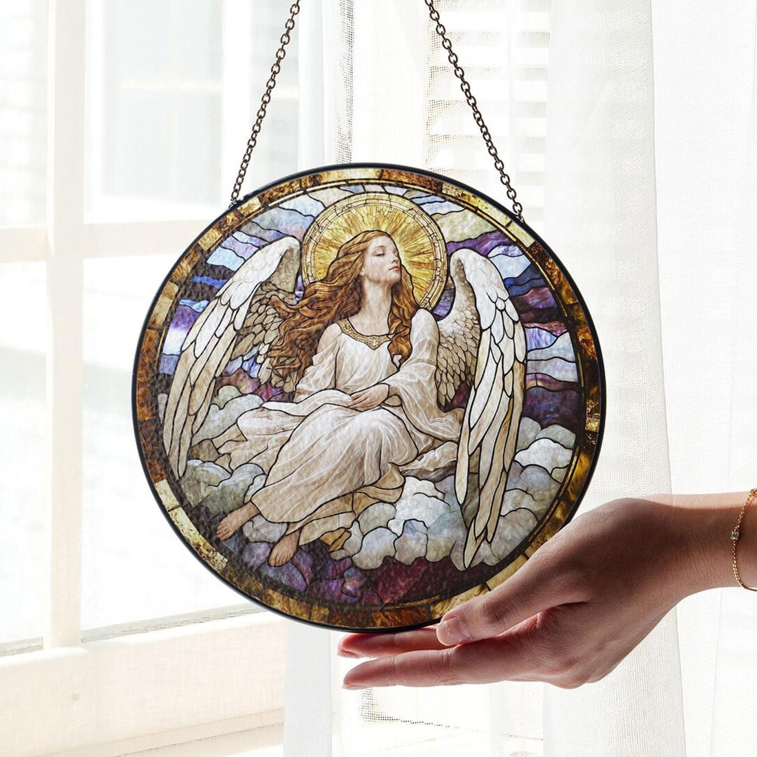 White Angel Glass Suncatcher, Guardian Angel Window Hanging Gift