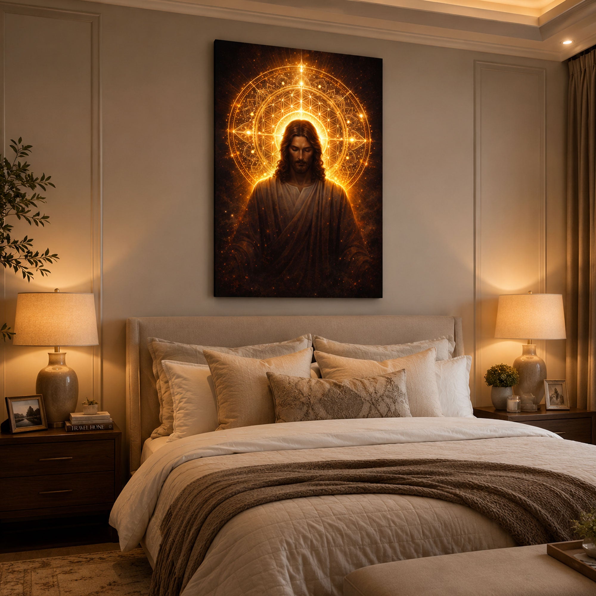 Radiant Jesus Christ Canvas Print Golden Sacred Light Christian Wall Art Spiritual Faith Home Decor