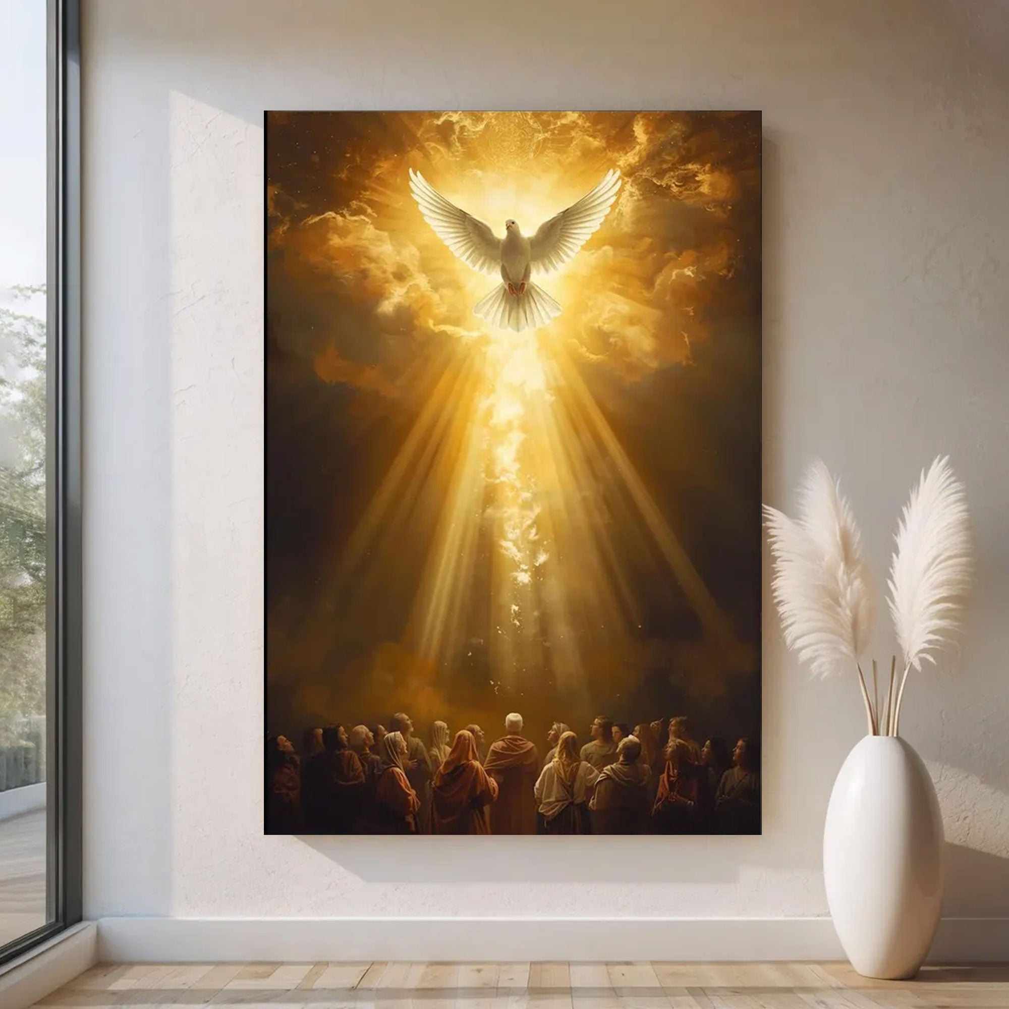Holy Spirit Dove Canvas Art, Pentecost Christian Wall Decor, Divine Light Faith Artwork, Sacred Religious Home Accent