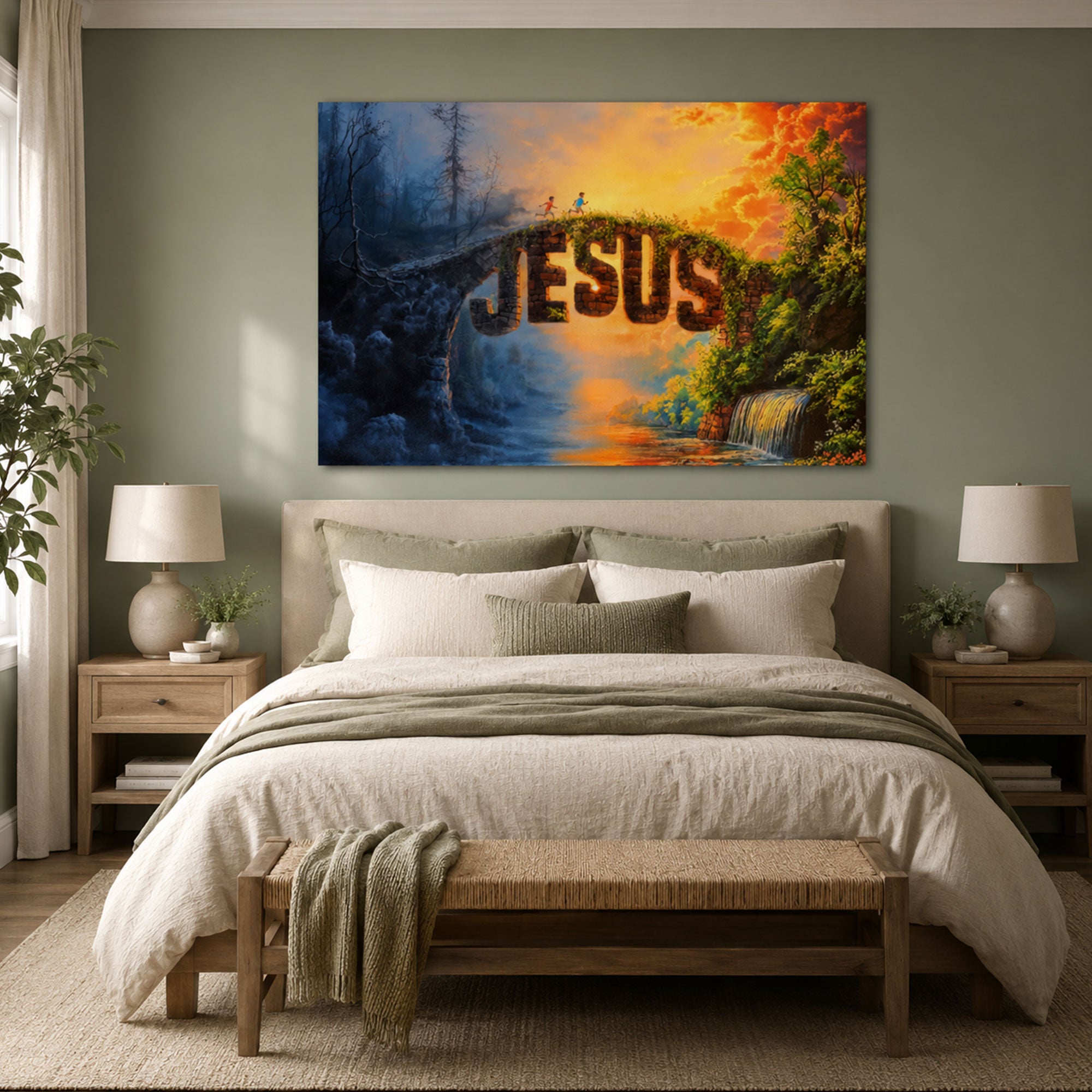 “The Bridge of Salvation” John 14:6 Canvas Print, Jesus Is the Way Christian Wall Art, Faith Inspired Religious Decor