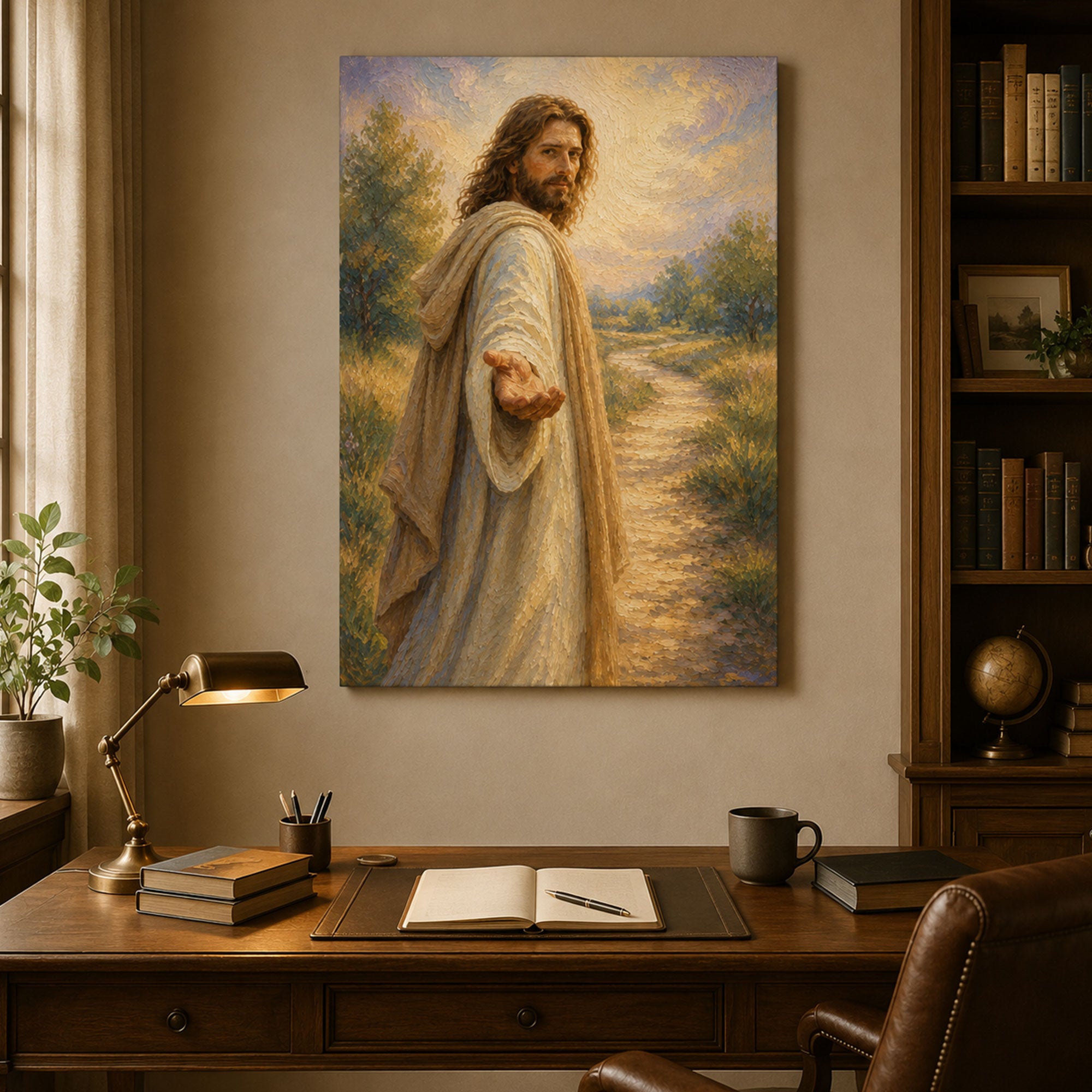 Jesus Reaching Out Canvas Print, Follow Me Christian Wall Art, Peaceful Faith Home Decor