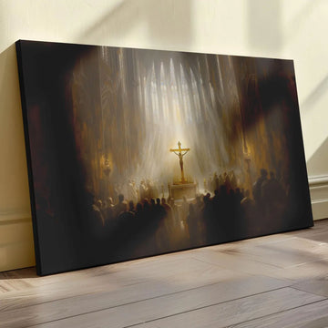 Traditional Catholic Mass Art, Gothic Cathedral Architecture Print, Holy Crucifix Wall Decor