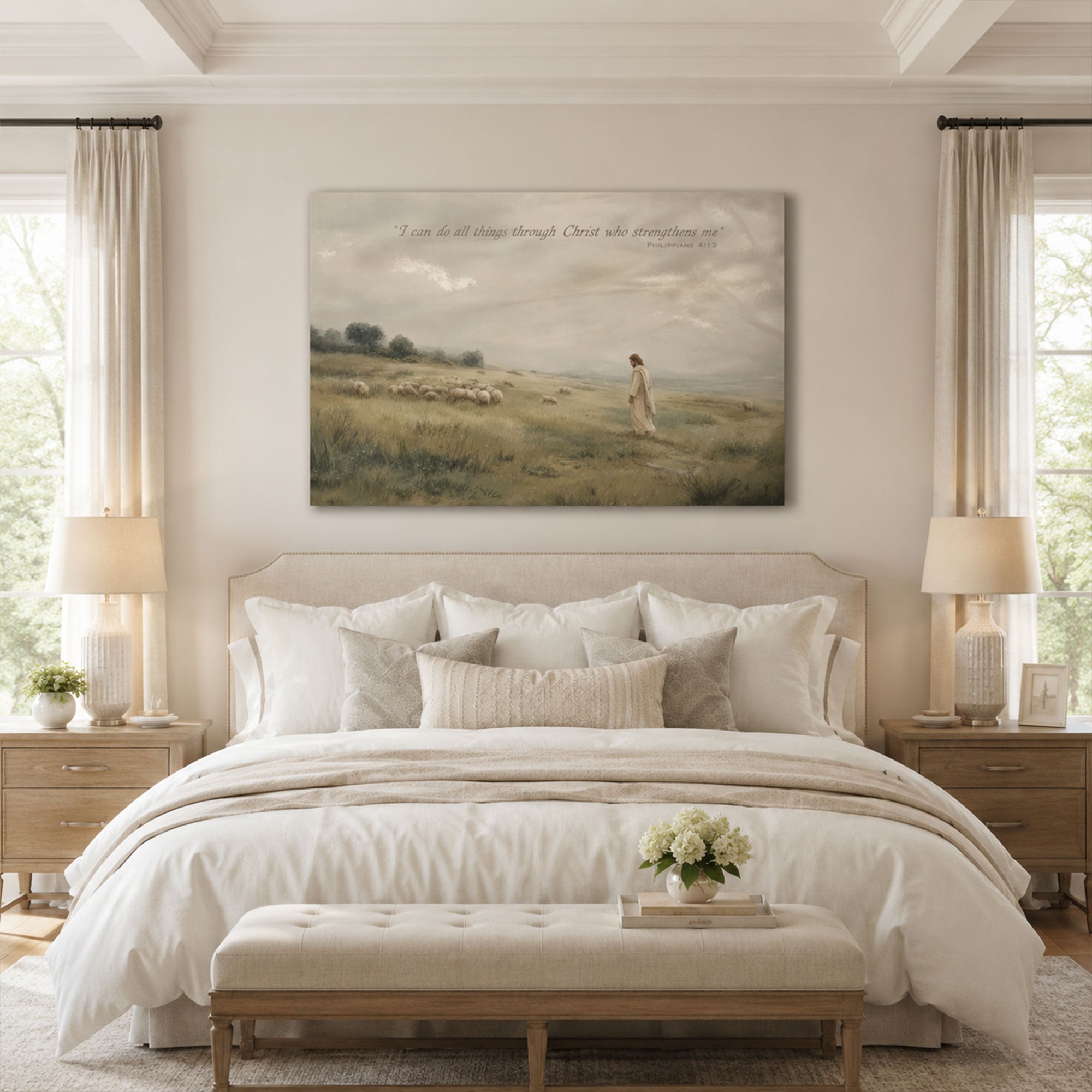 Philippians 4:13 Jesus Shepherd Canvas Print, Christian Scripture Decor