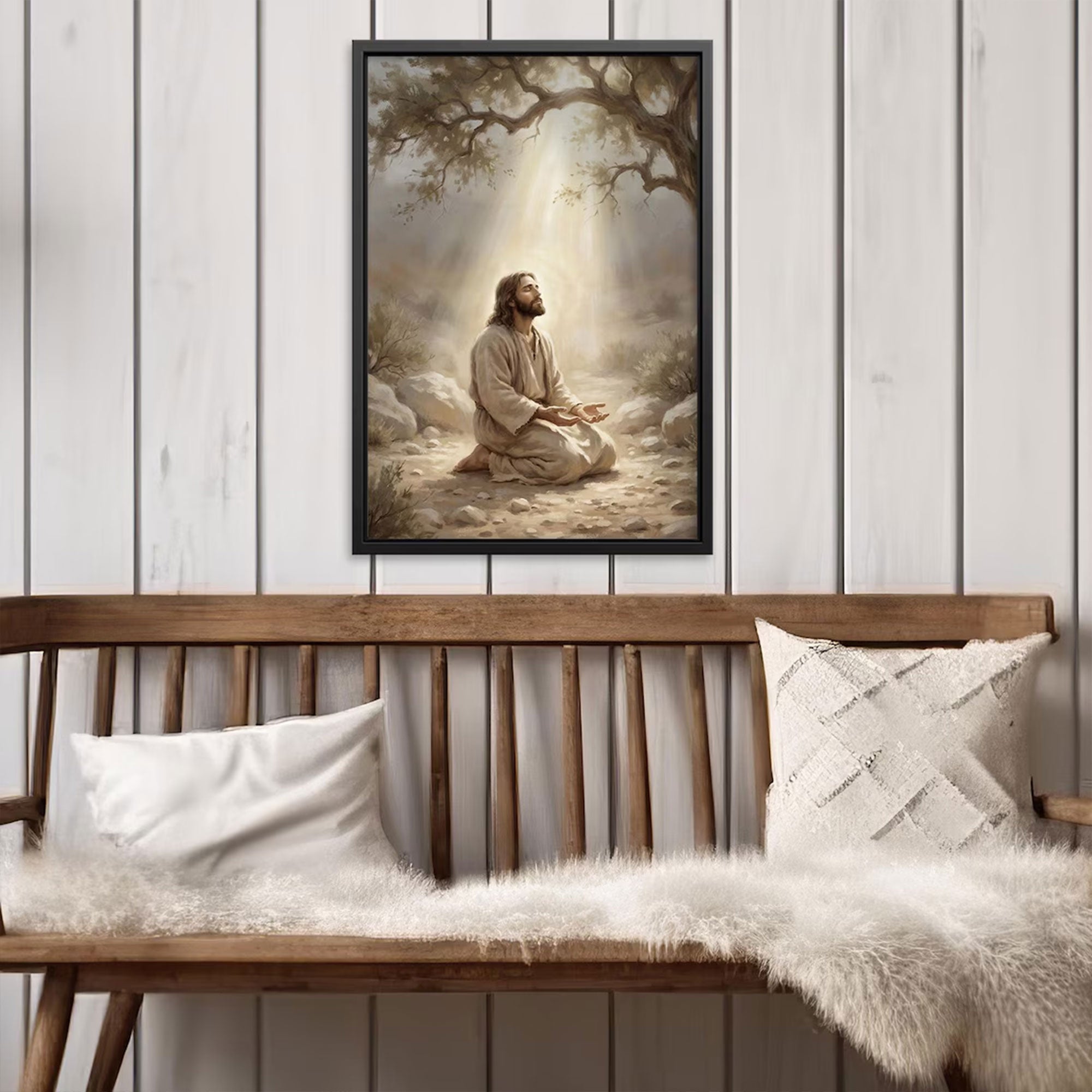 Jesus Praying Canvas Print, Christian Wall Art, Prayer Inspired Religious Home Decor Gift