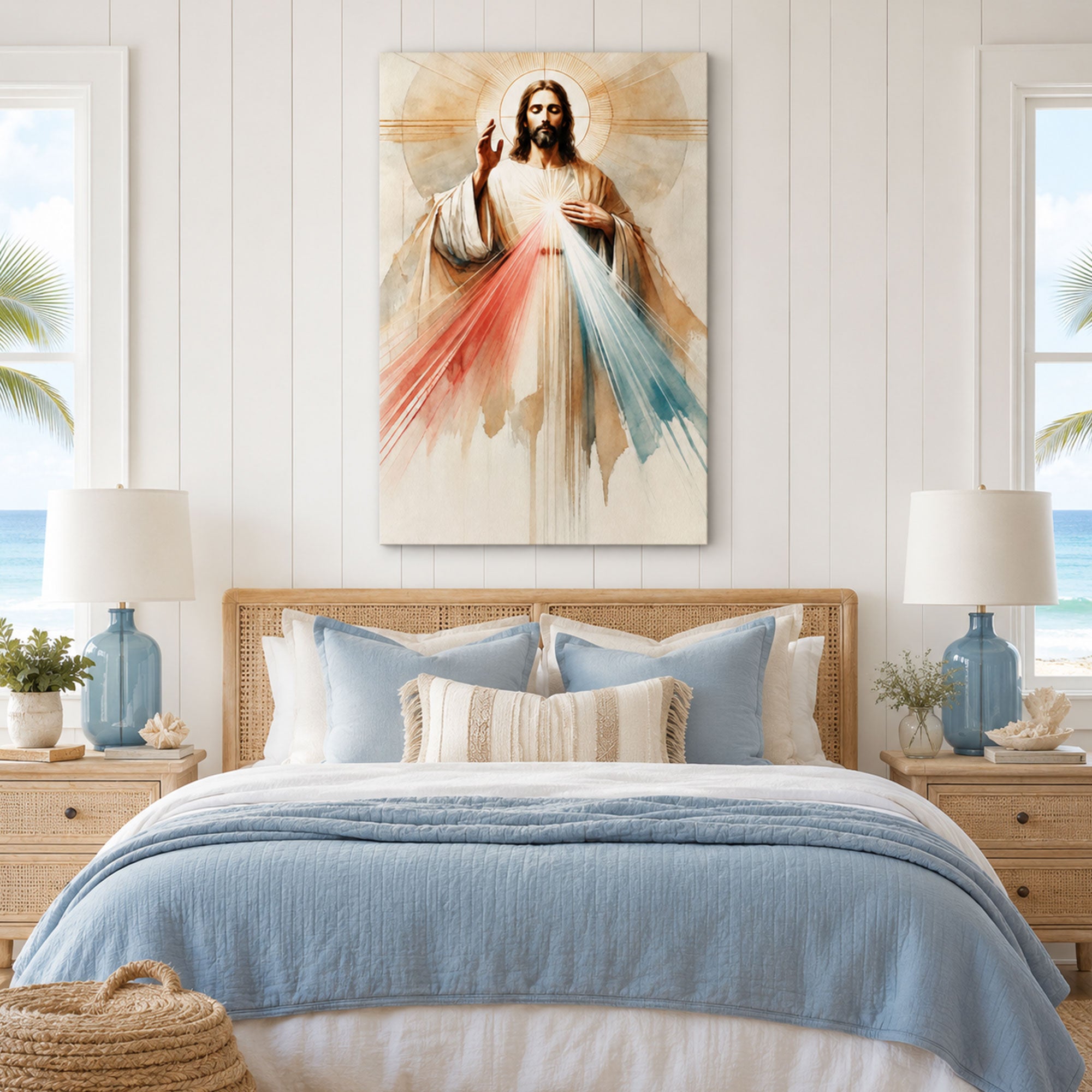 Divine Mercy of Jesus Watercolor Canvas Print, Sacred Heart Christian Catholic Wall Art, Inspirational Faith Decor