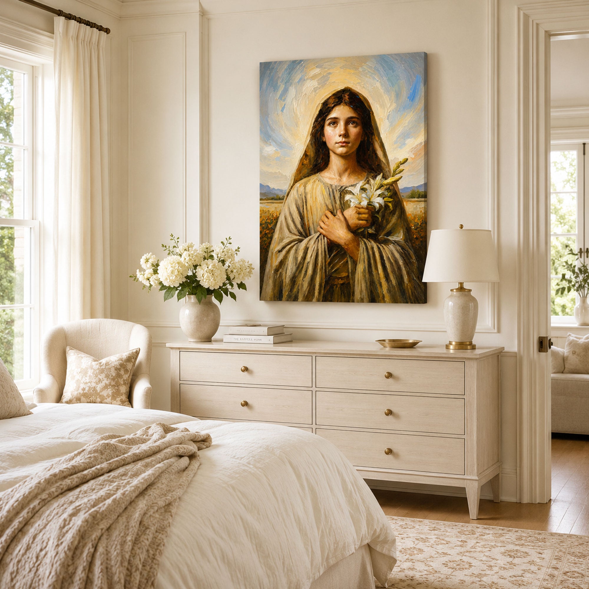 Saint Maria Goretti Canvas Print, Catholic Young Saint Wall Art, Lily Flower Faith Home Decor Gift