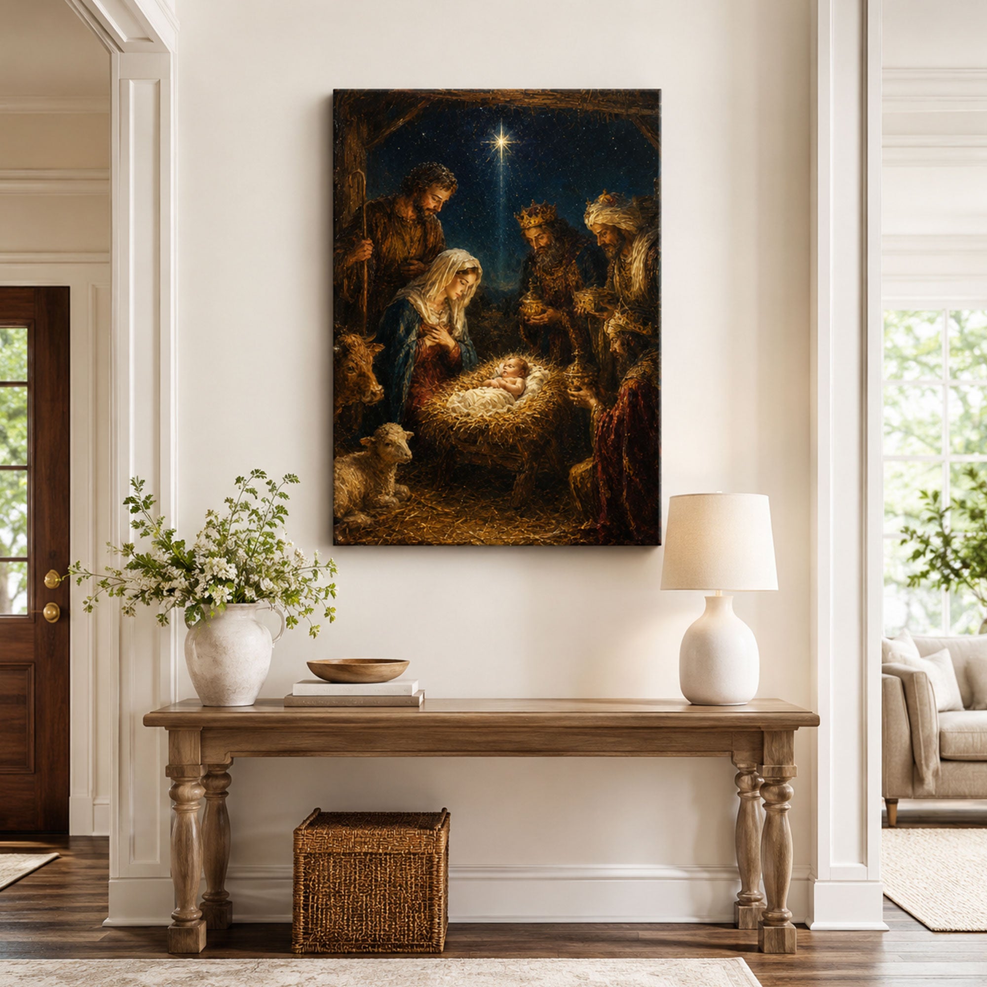 Adoration of the Magi Nativity Canvas Print, Star of Bethlehem Catholic Decor