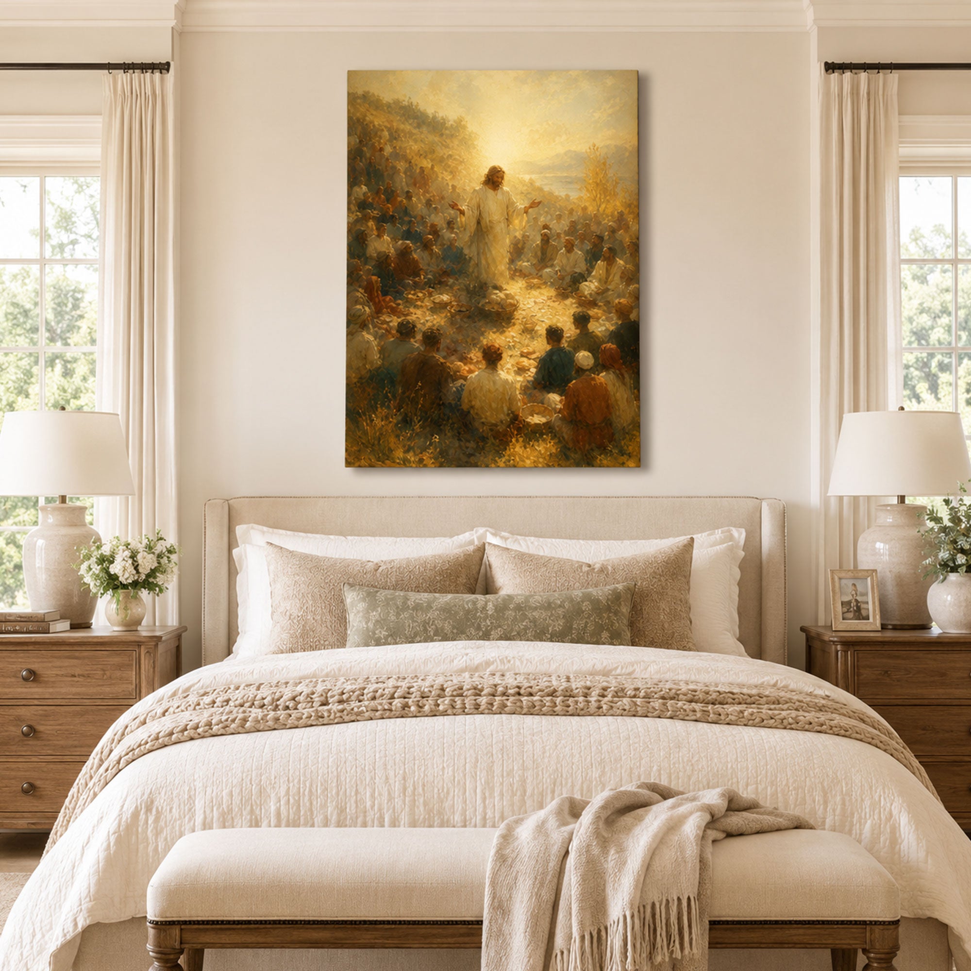 Jesus Feeding the Five Thousand Canvas Print, Christian Home Decor