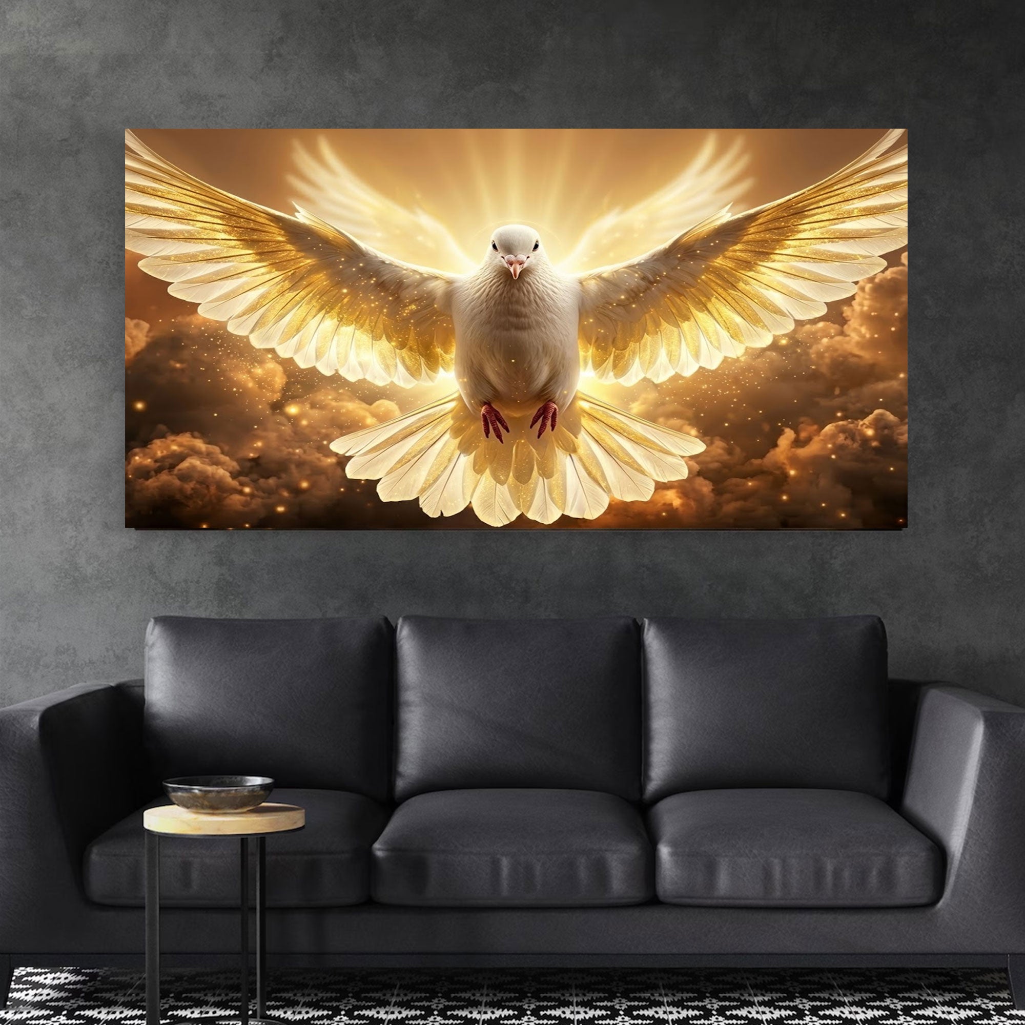 Holy Spirit Dove Canvas Print, Golden Light Christian Wall Art, Symbol of Divine Presence and Power, Pentecost Religious Decor, Inspirational Faith Gift