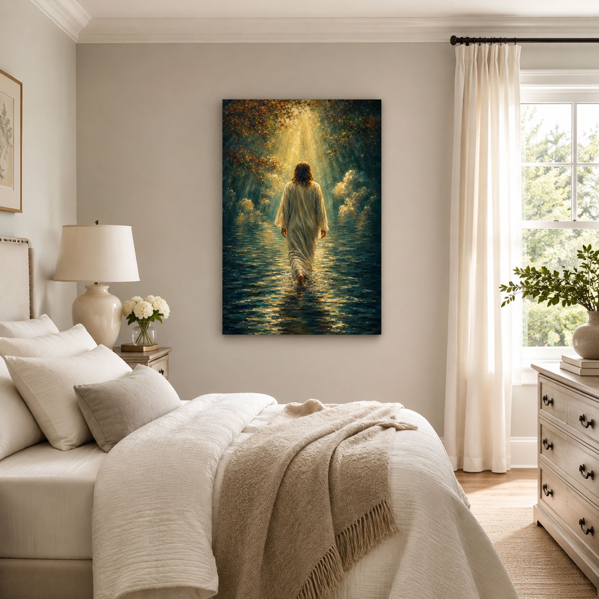 Jesus Walking on Water Canvas Print, Matthew 14:25 Christian Wall Decor, Walk by Faith Gift