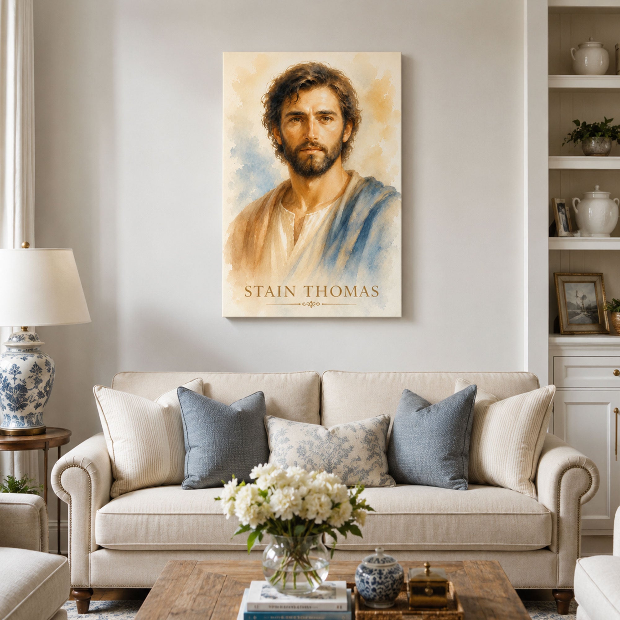 Saint Thomas the Apostle Watercolor Canvas Print, Christian Faith Decor