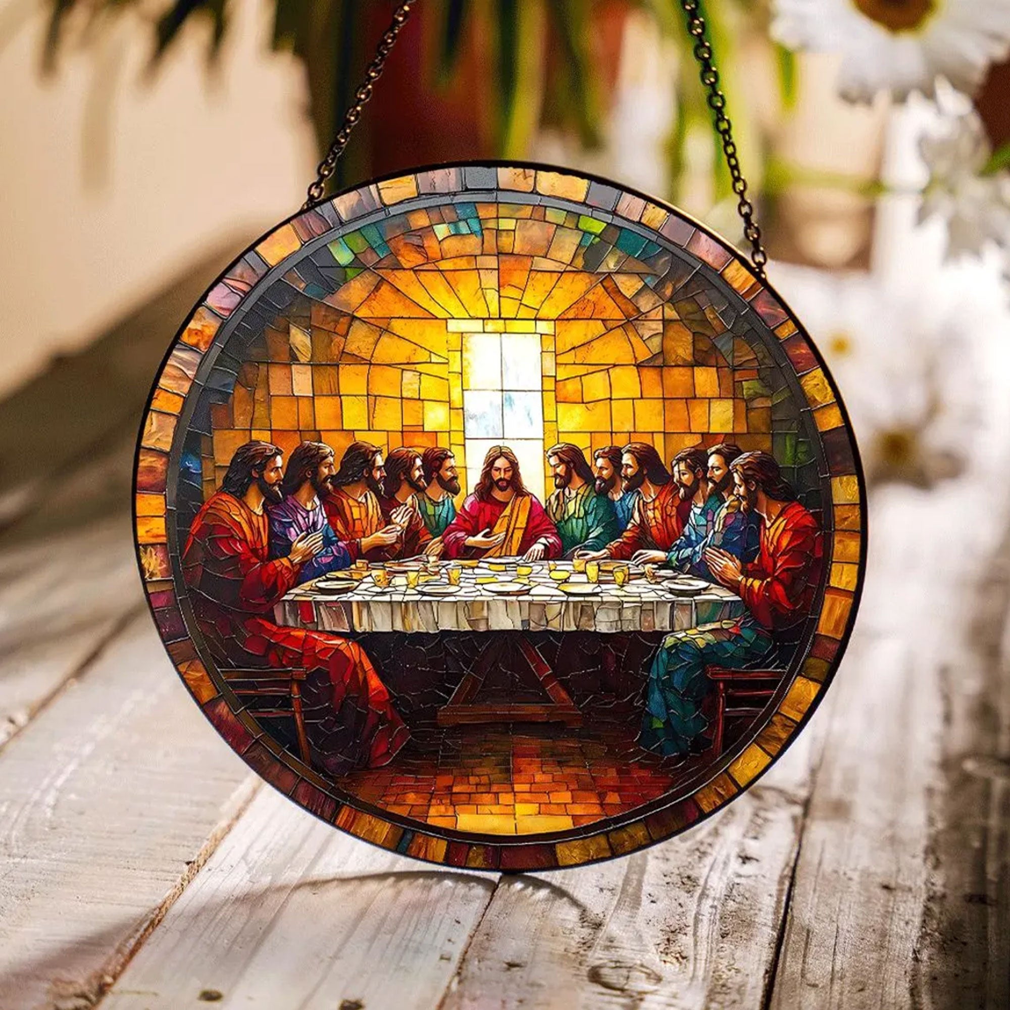 Last Supper Stained Glass Suncatcher, Christian Window Hanging Decor, Jesus Religious Wall Art, Faith Gift