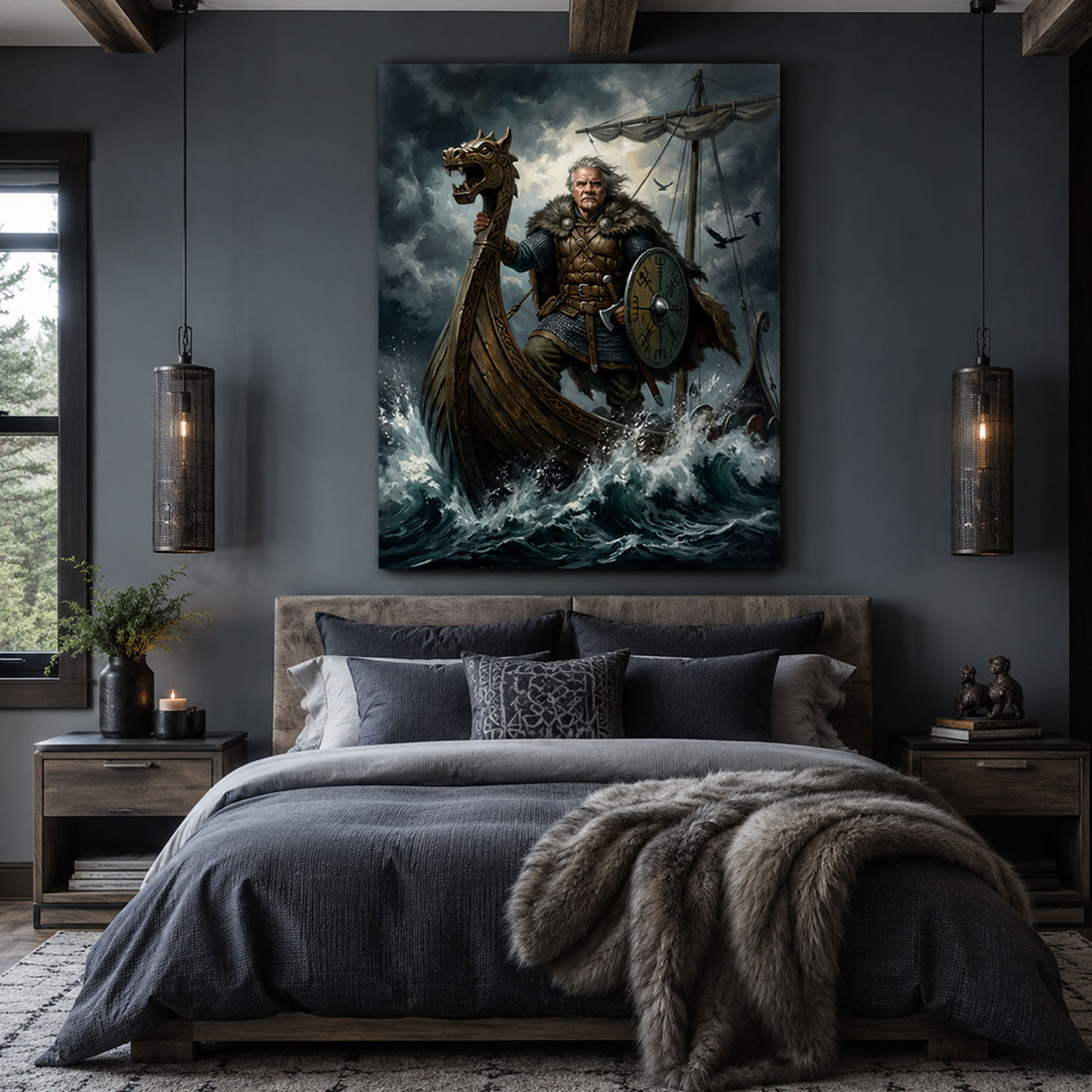 Custom Face For Dad Storm Saga Canvas, Personalized Viking Sea Warrior Portrait, Funny Father’s Day Gift