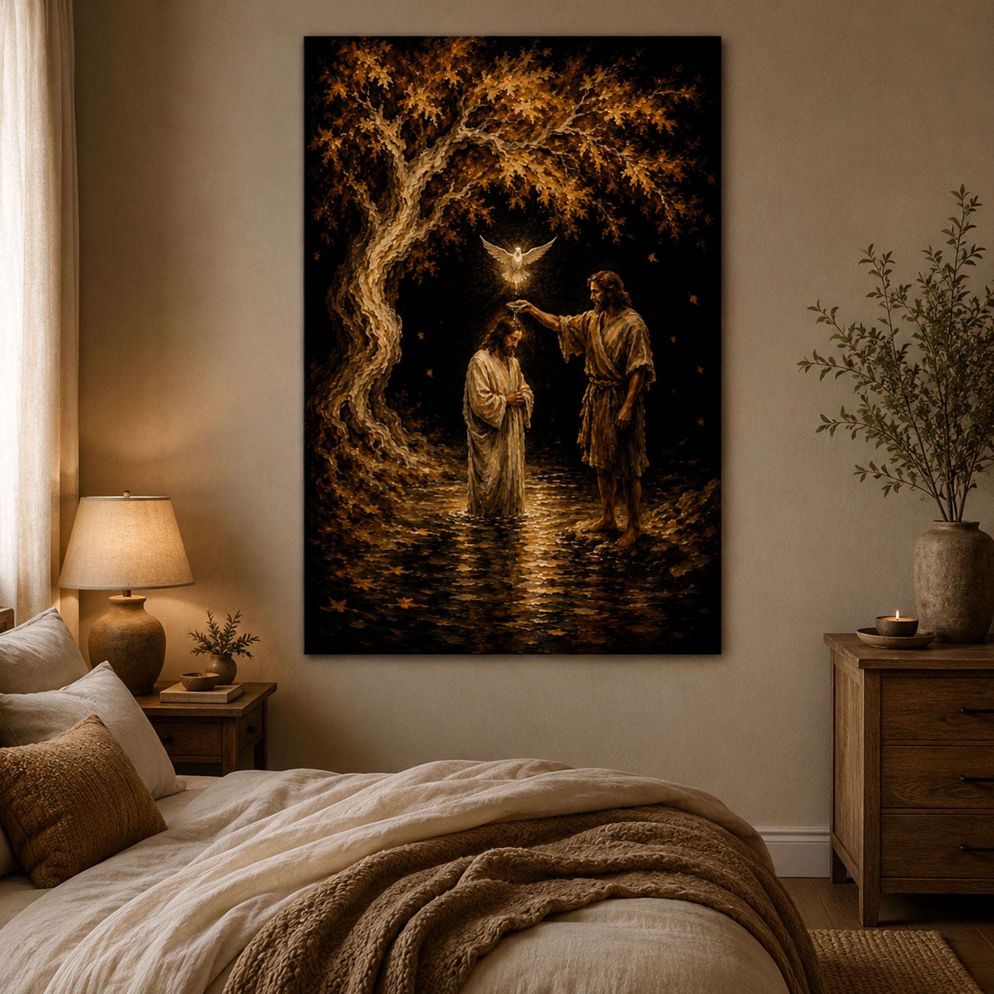 Baptism of Jesus Canvas Print, John the Baptist Christian Wall Art, Holy Spirit Faith Home Decor
