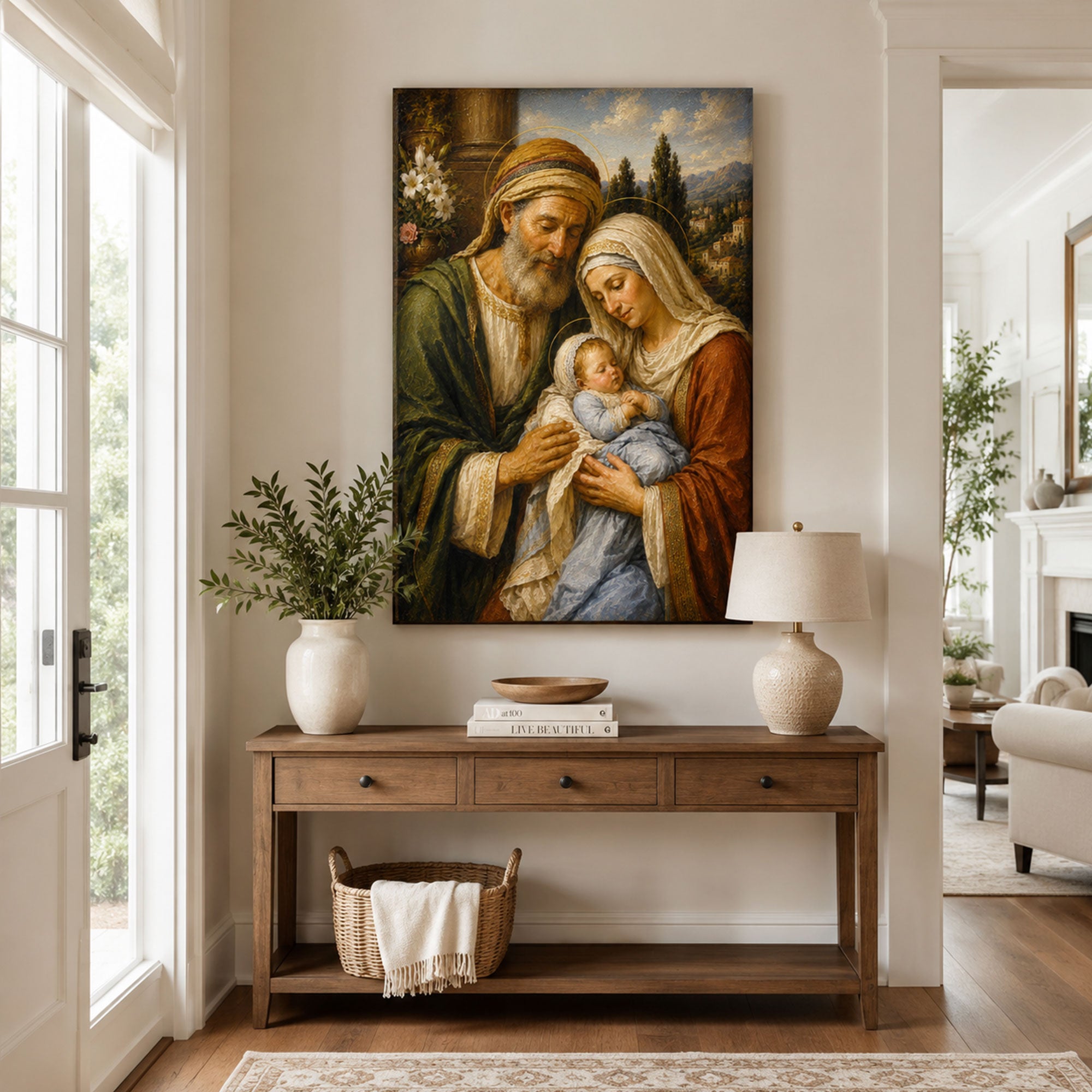 Saint Joachim and Saint Anne with Infant Mary Canvas Print, Catholic Family Art