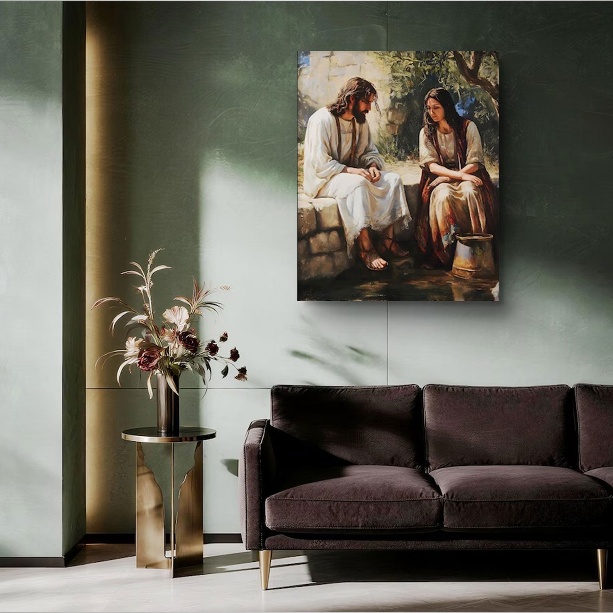 Jesus and the Samaritan Woman at the Well Canvas Print, Christian Biblical Wall Art, Inspirational Faith Decor
