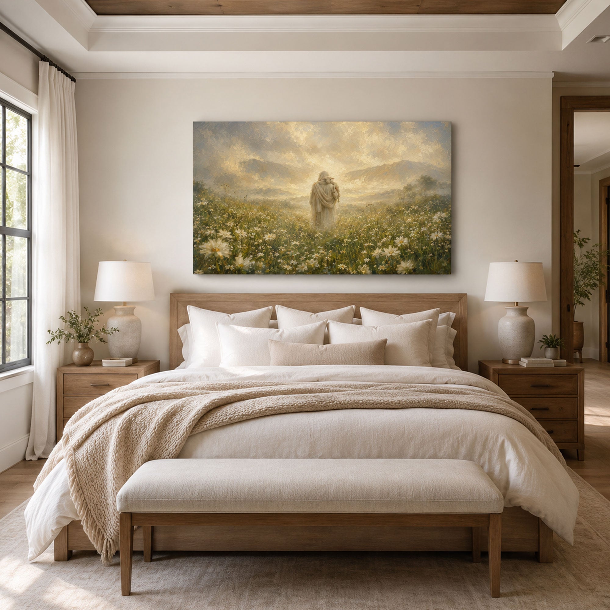 Jesus the Good Shepherd Carrying a Lamb Canvas Print, Christian Home Decor