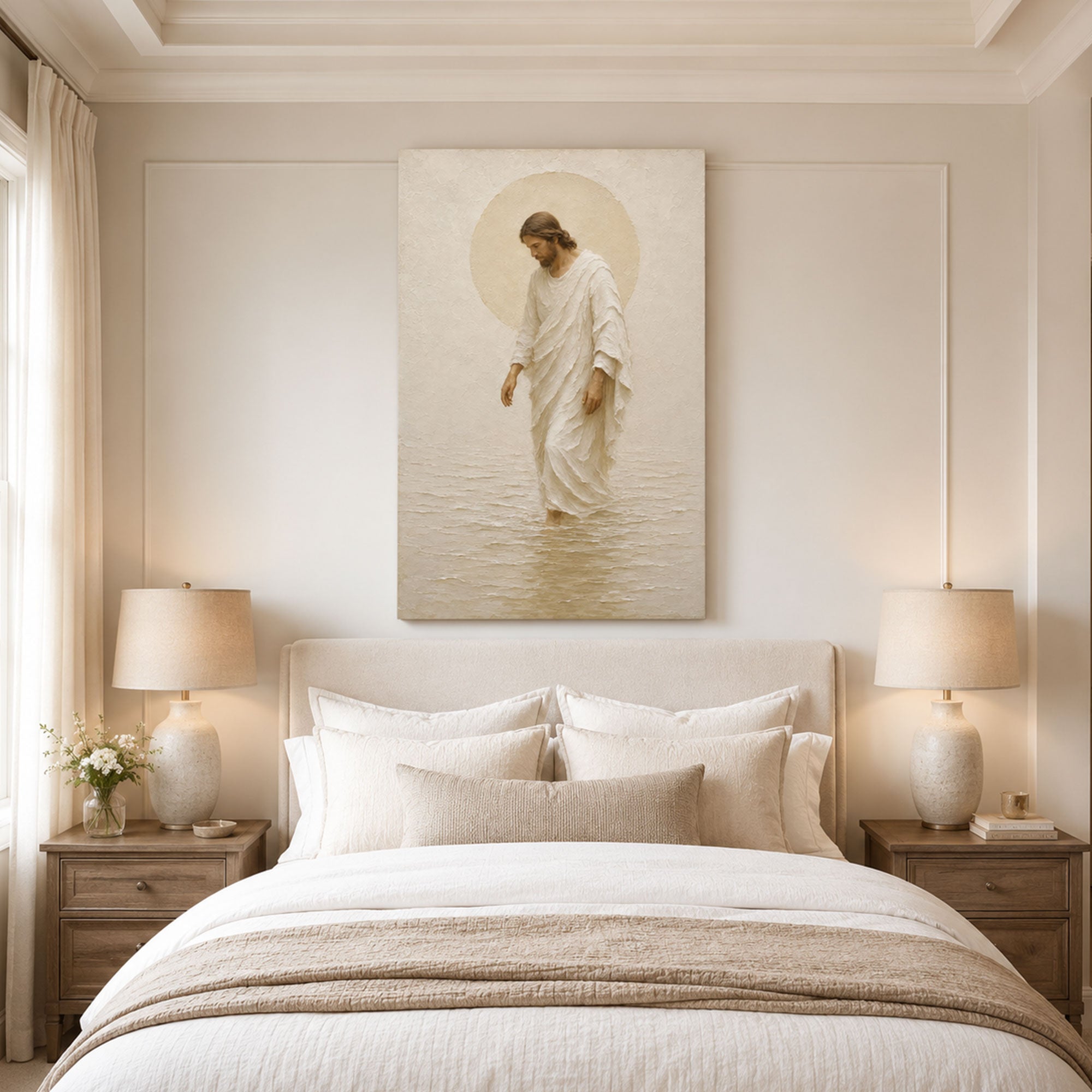 Minimalist Jesus Walking on Water Canvas Print, Christian Home Decor