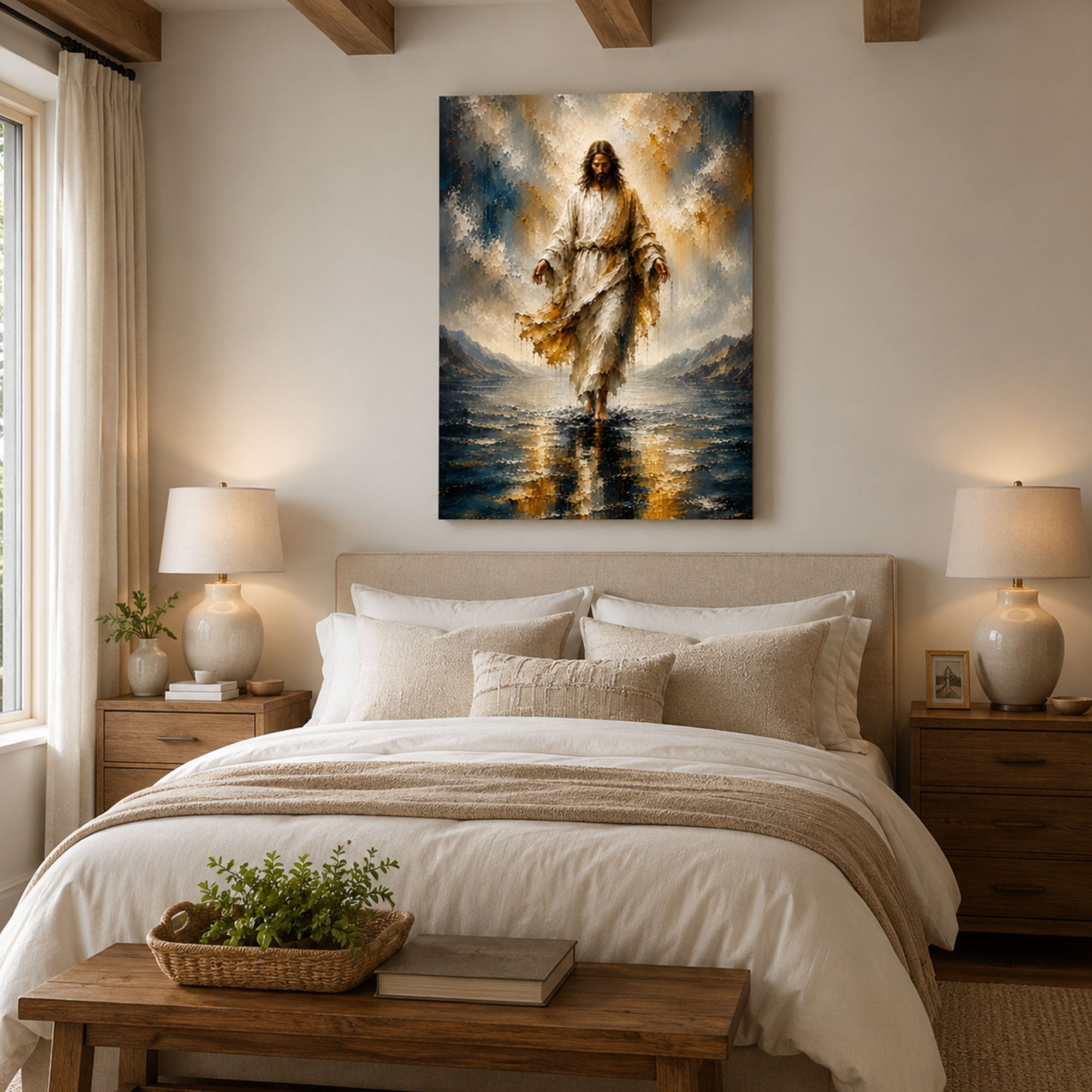 Jesus Walking on Water Canvas Print, Christian Faith Wall Art, Religious Home Decor Gift