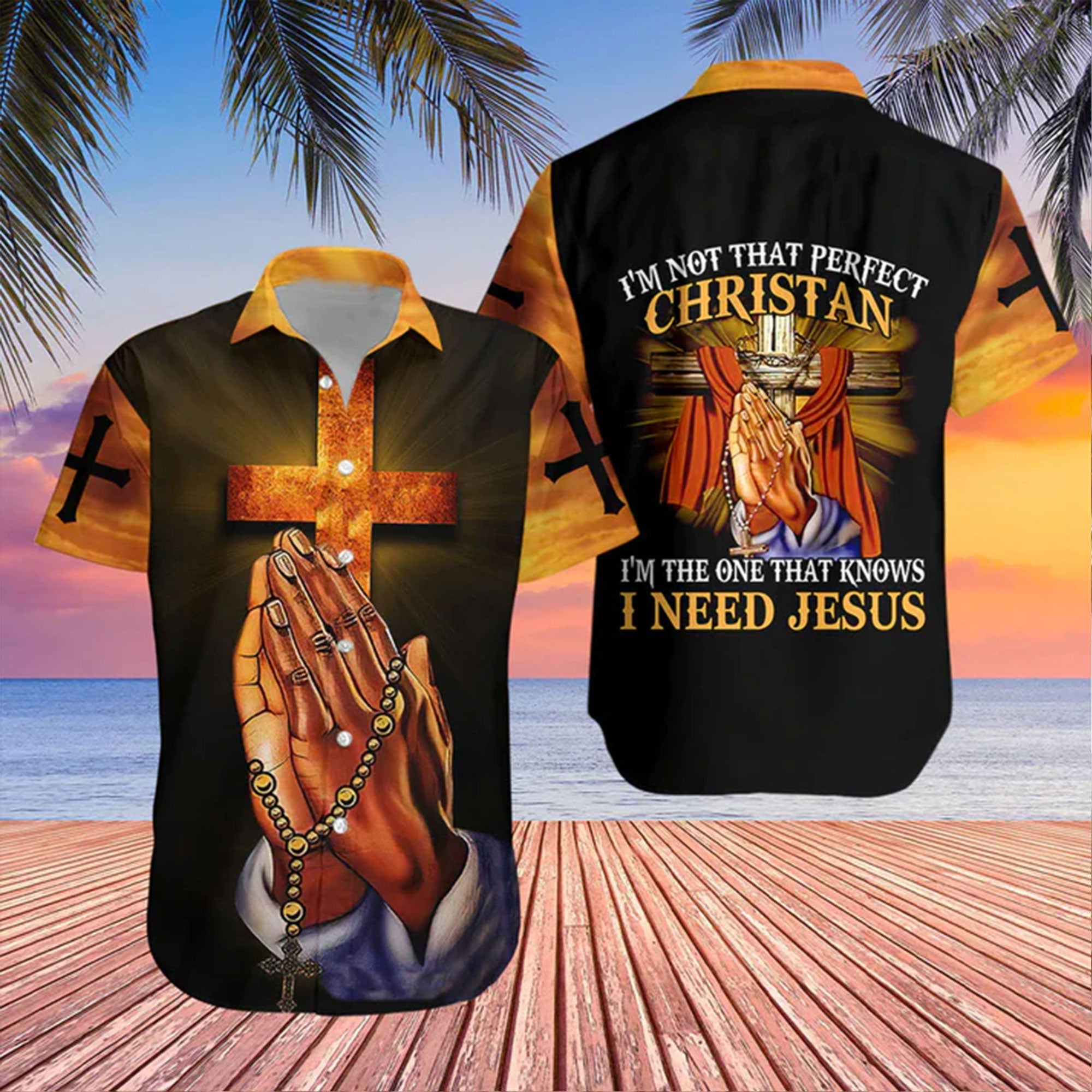 Jesus Praying Hands Hawaiian Shirt, I’m Not Perfect Christian Aloha Shirt, Faith Religious Apparel