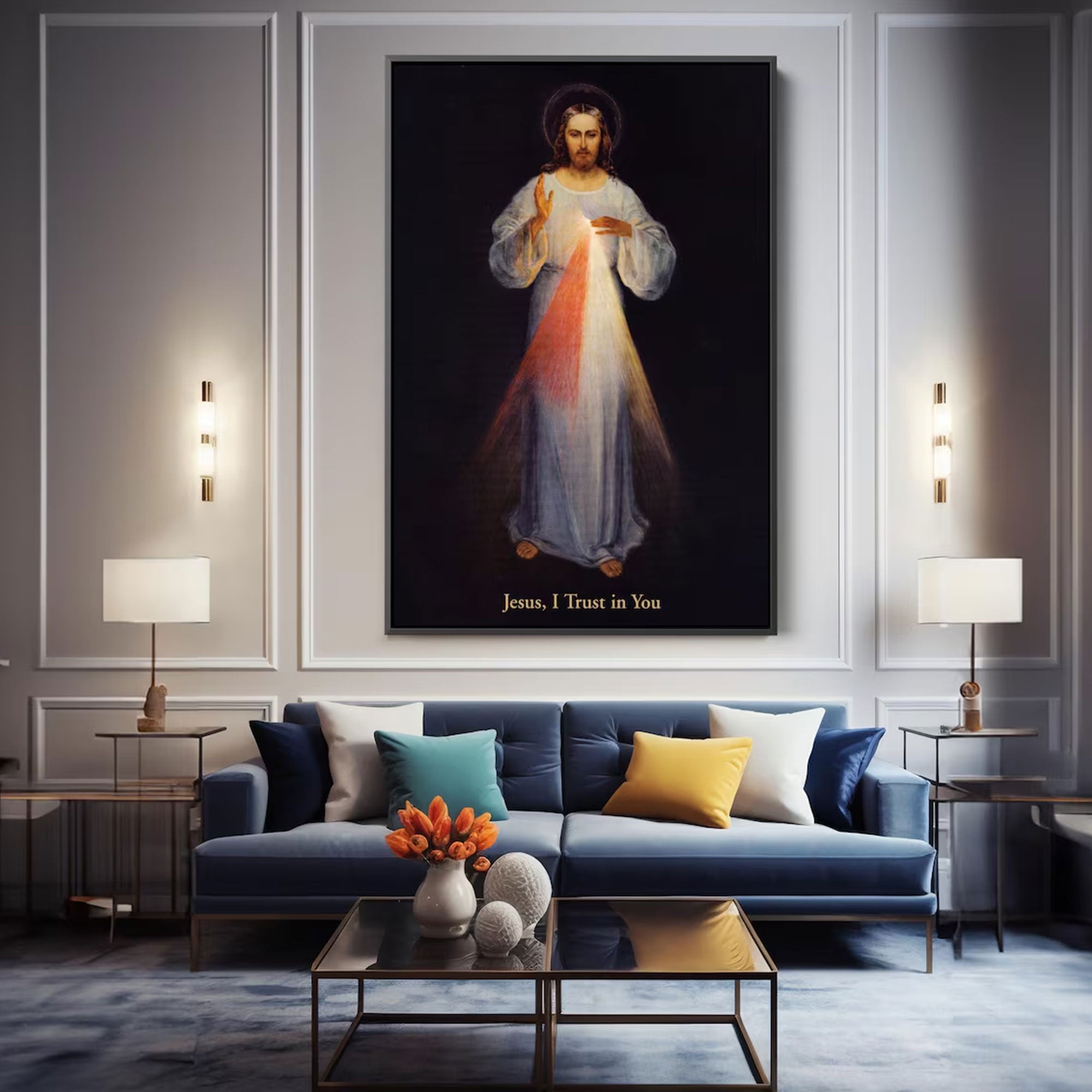 Jesus Divine Mercy Canvas Wall Art, "I Trust In You" Catholic Home Decor