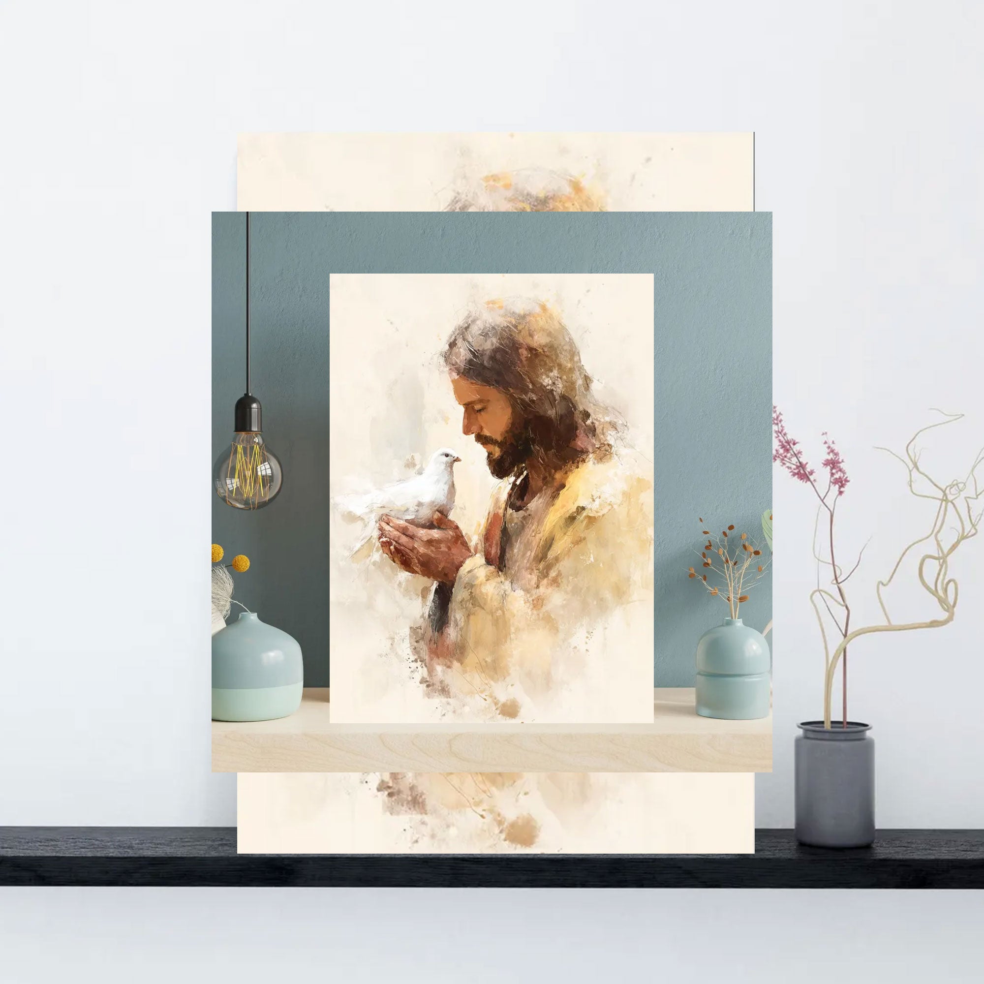 Prince of Peace Canvas Print, Jesus and Dove Wall Art, Modern Christian Decor, Nursery Gift