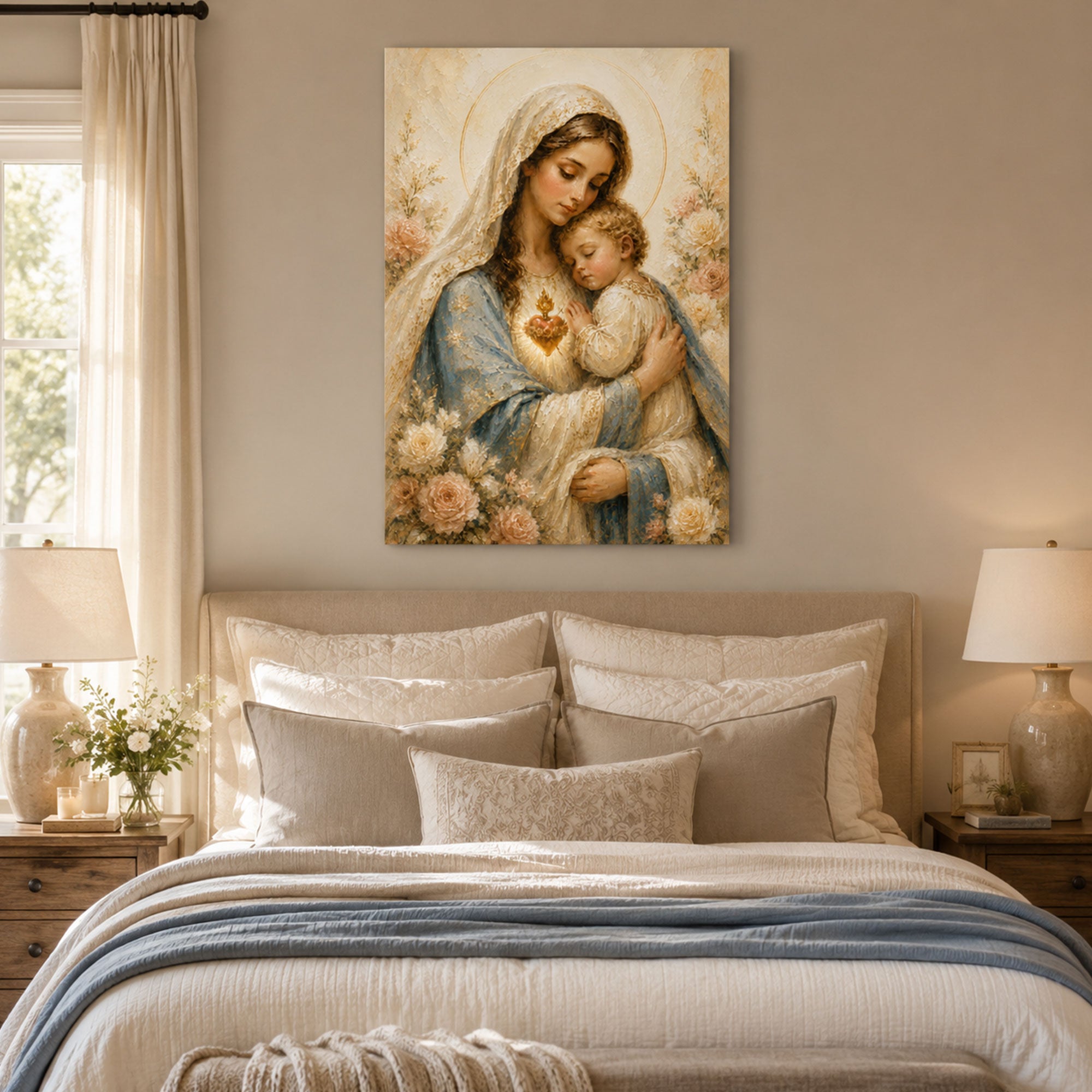 Virgin Mary and Child Canvas Print Immaculate Heart Catholic Wall Art Christian Home Decor