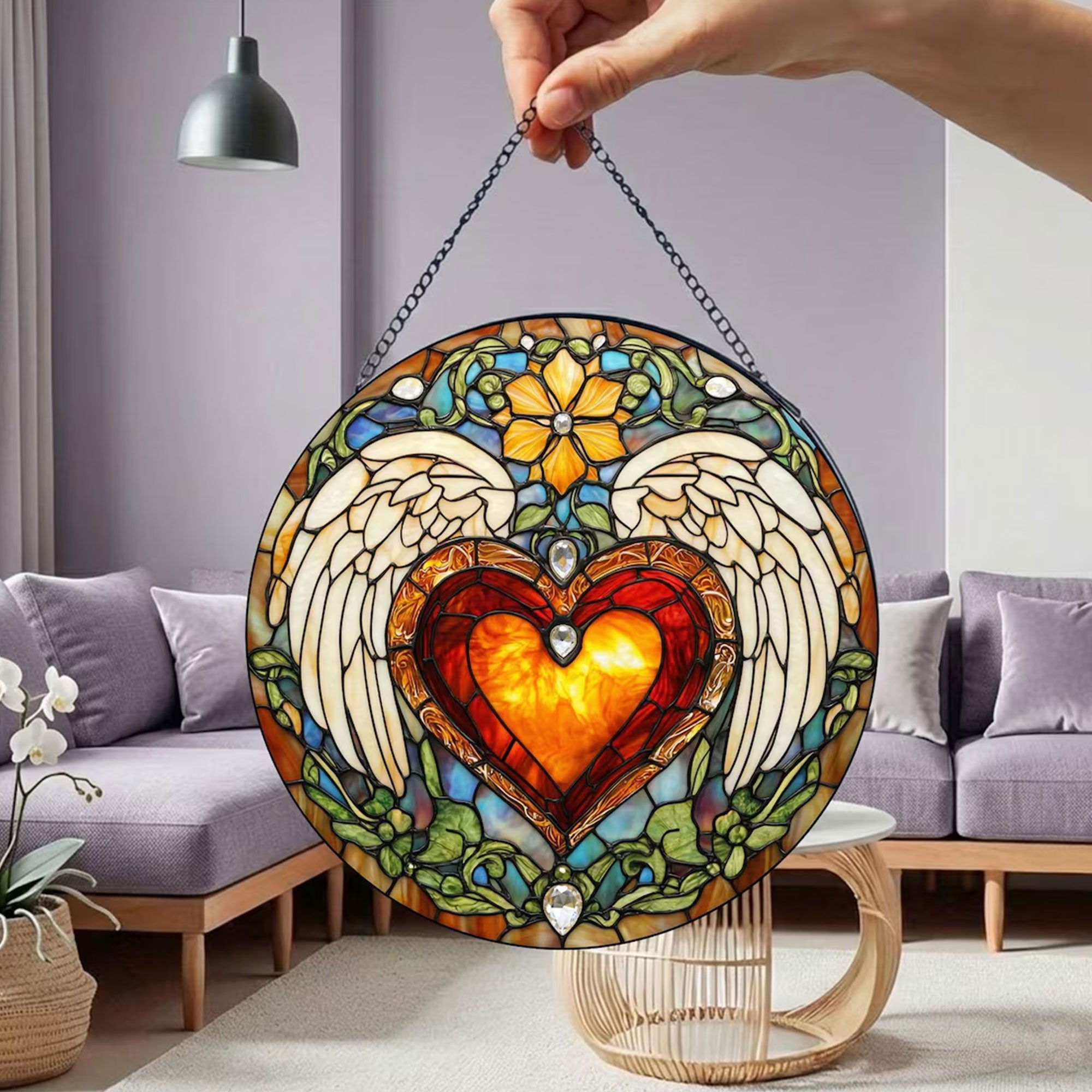 Sacred Heart of Jesus Suncatcher, Catholic Window Hanging, Christian Faith Decor Gift