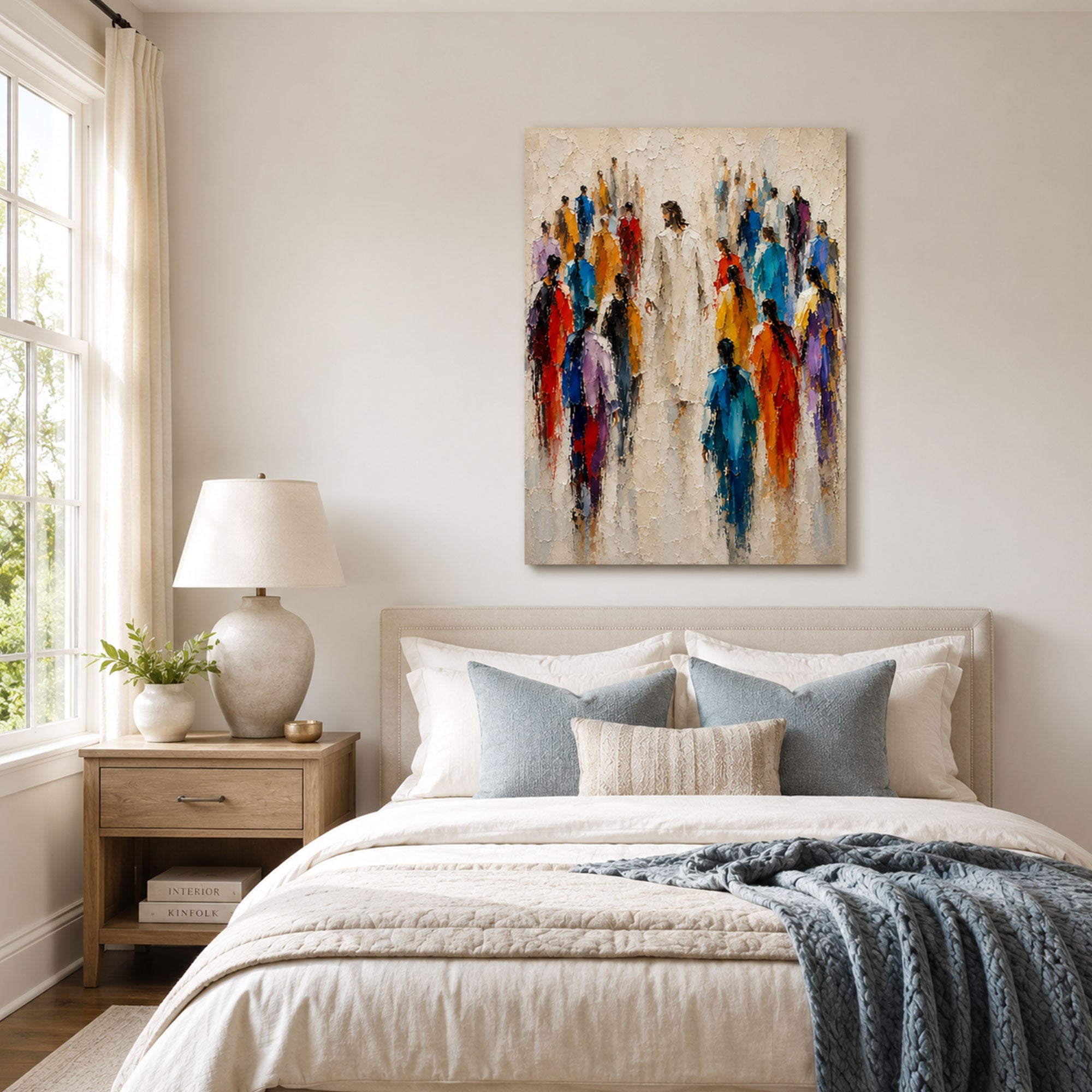 Jesus Walking Among the People Canvas Print, Colorful Christian Faith Art