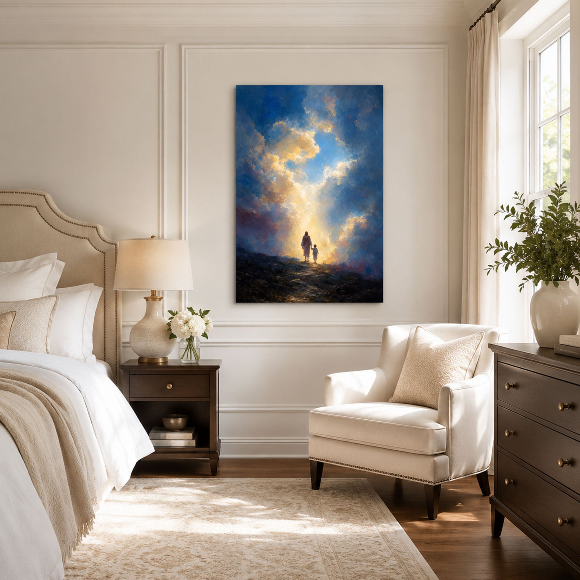 Jesus Leading a Child Toward the Light Canvas Print, Christian Home Decor