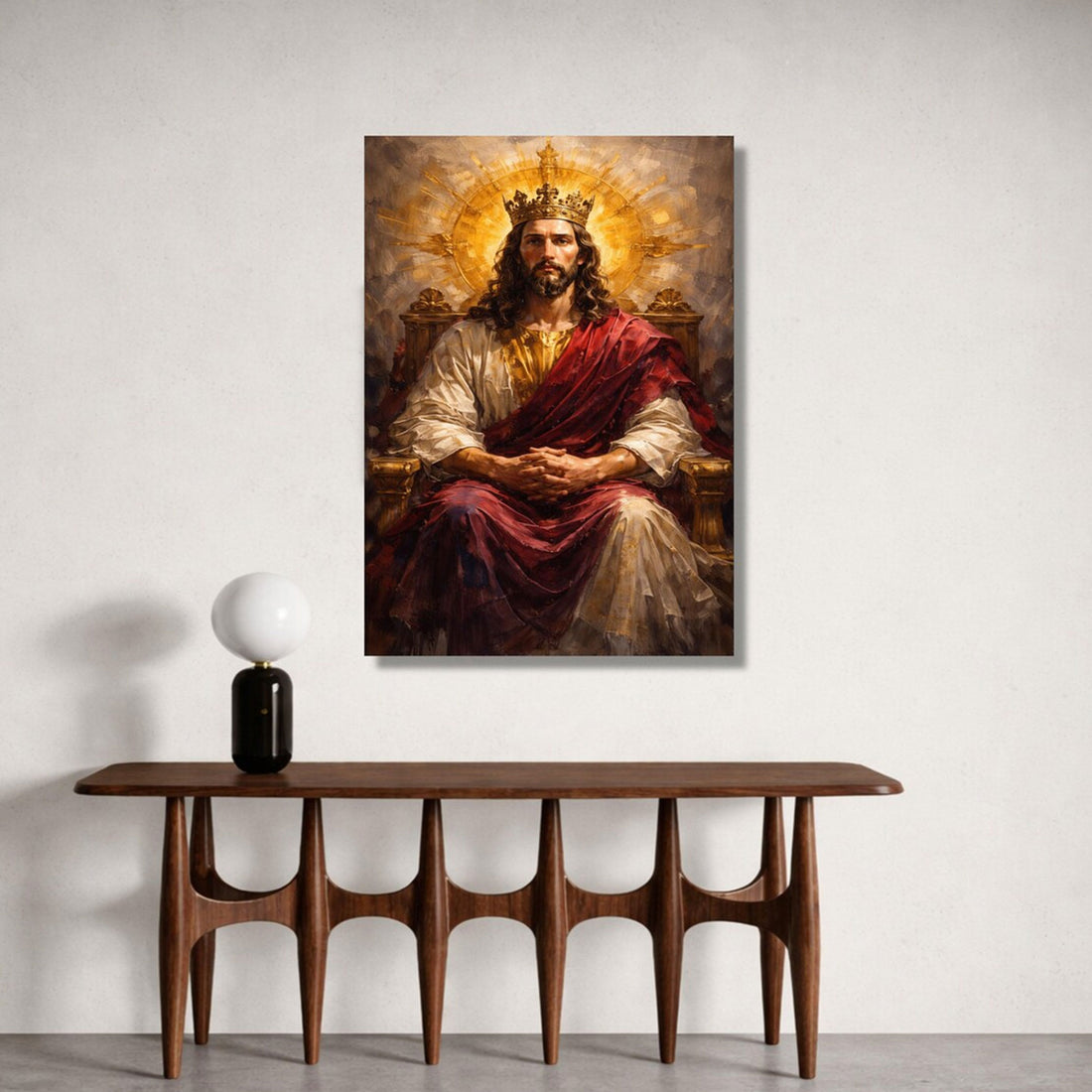 Regal Jesus Christ King Canvas Print Crowned Religious Wall Art Sacred Christian Faith Decor