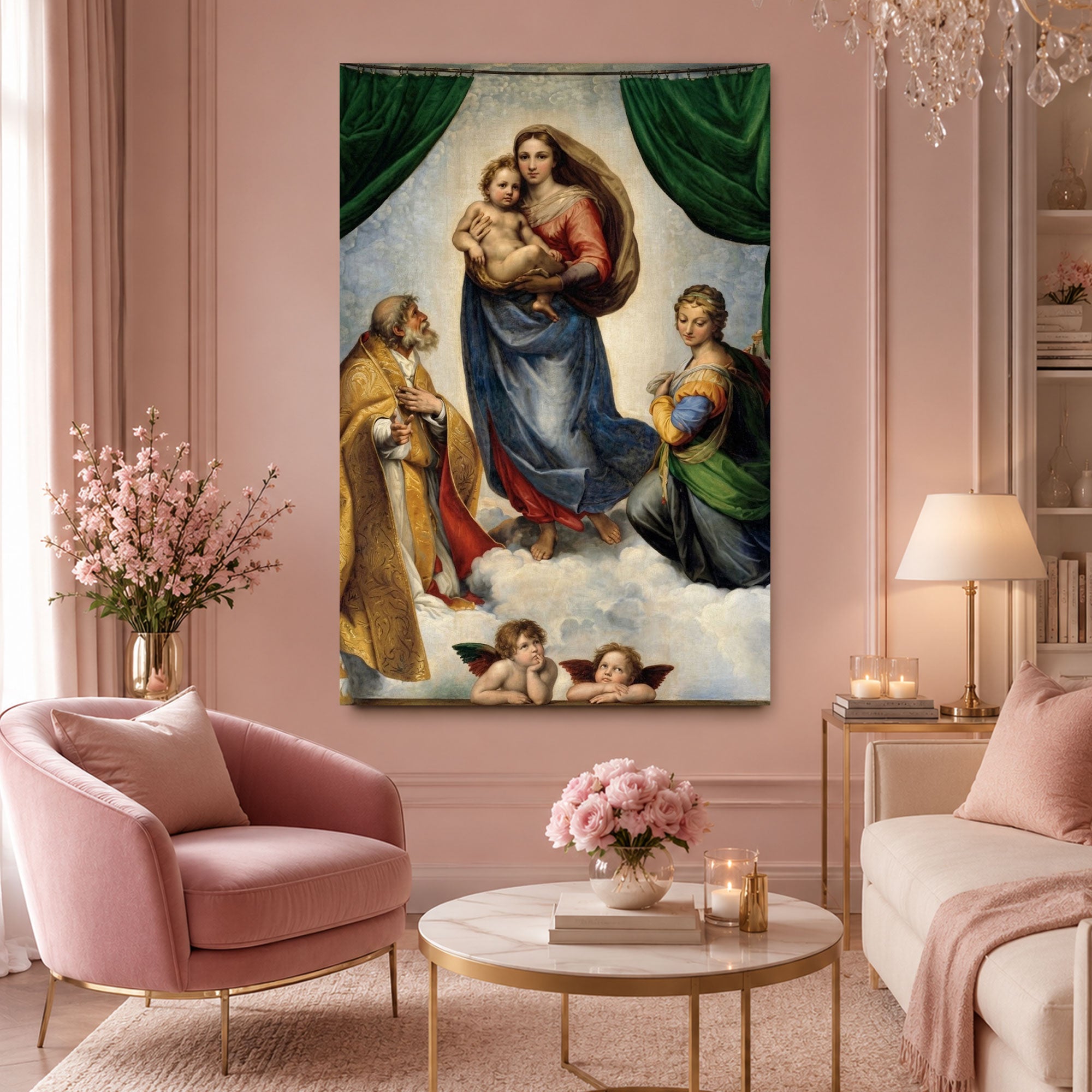Madonna and Child Canvas Wall Art, Renaissance Christian Faith Decor, Virgin Mary Religious Artwork, Heavenly Home Accent