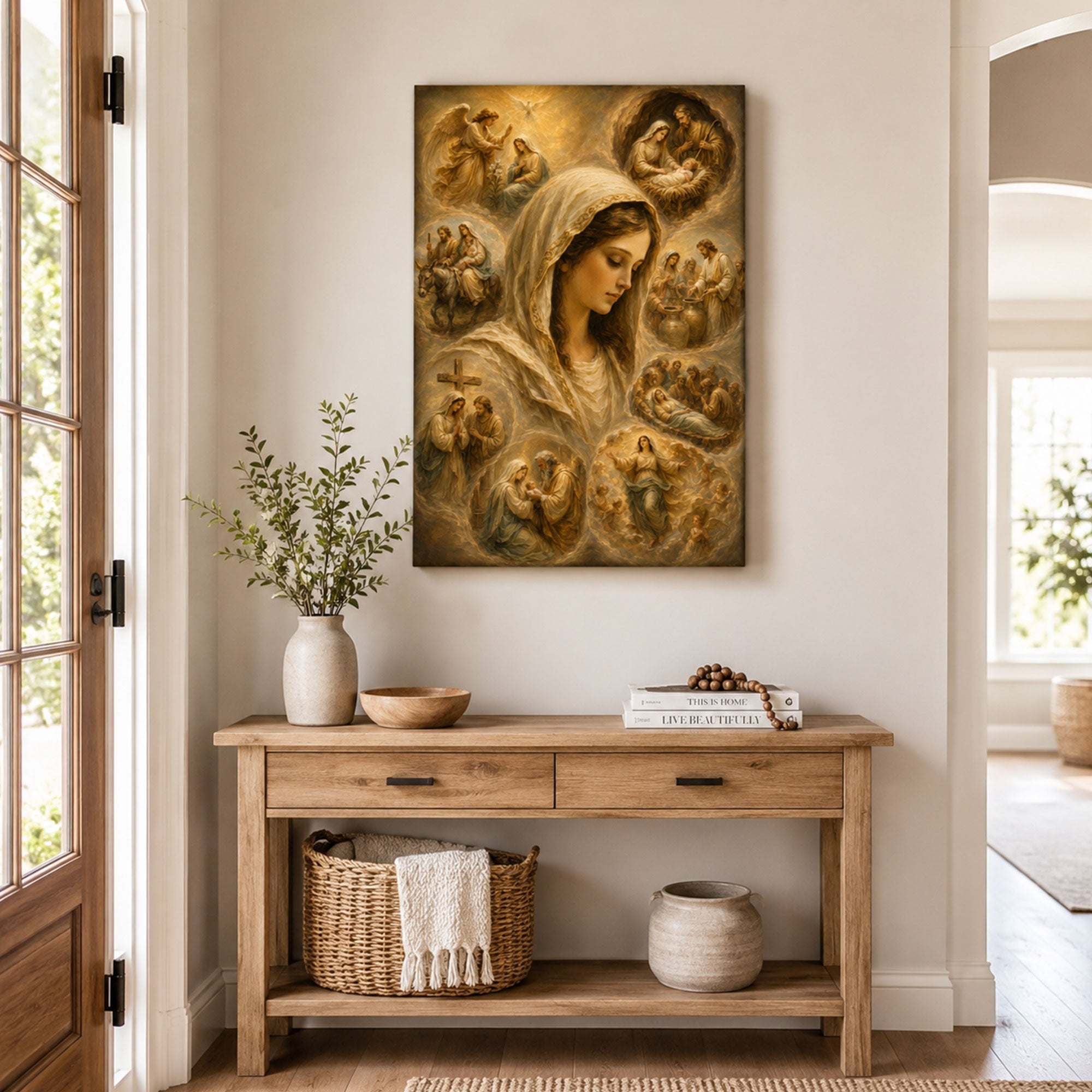 Life of the Virgin Mary Canvas Print, Catholic Wall Decor, Marian Faith Gift
