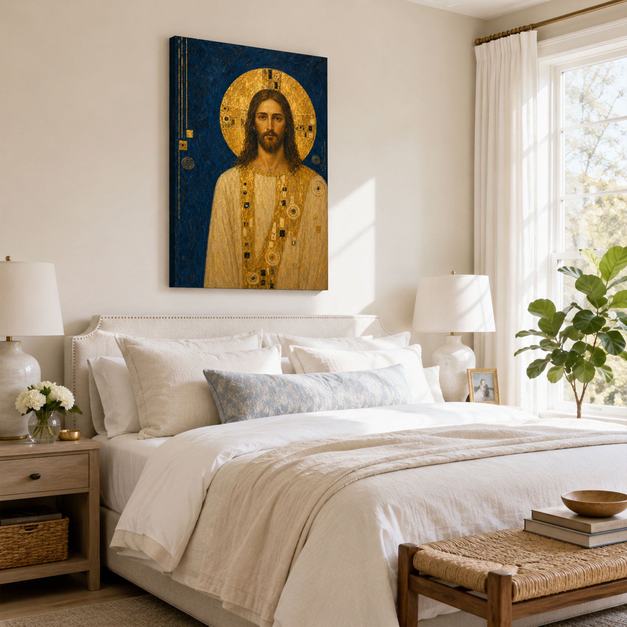Jesus Christ Golden Halo Canvas Print, Byzantine Christian Wall Decor, Catholic Faith Gift