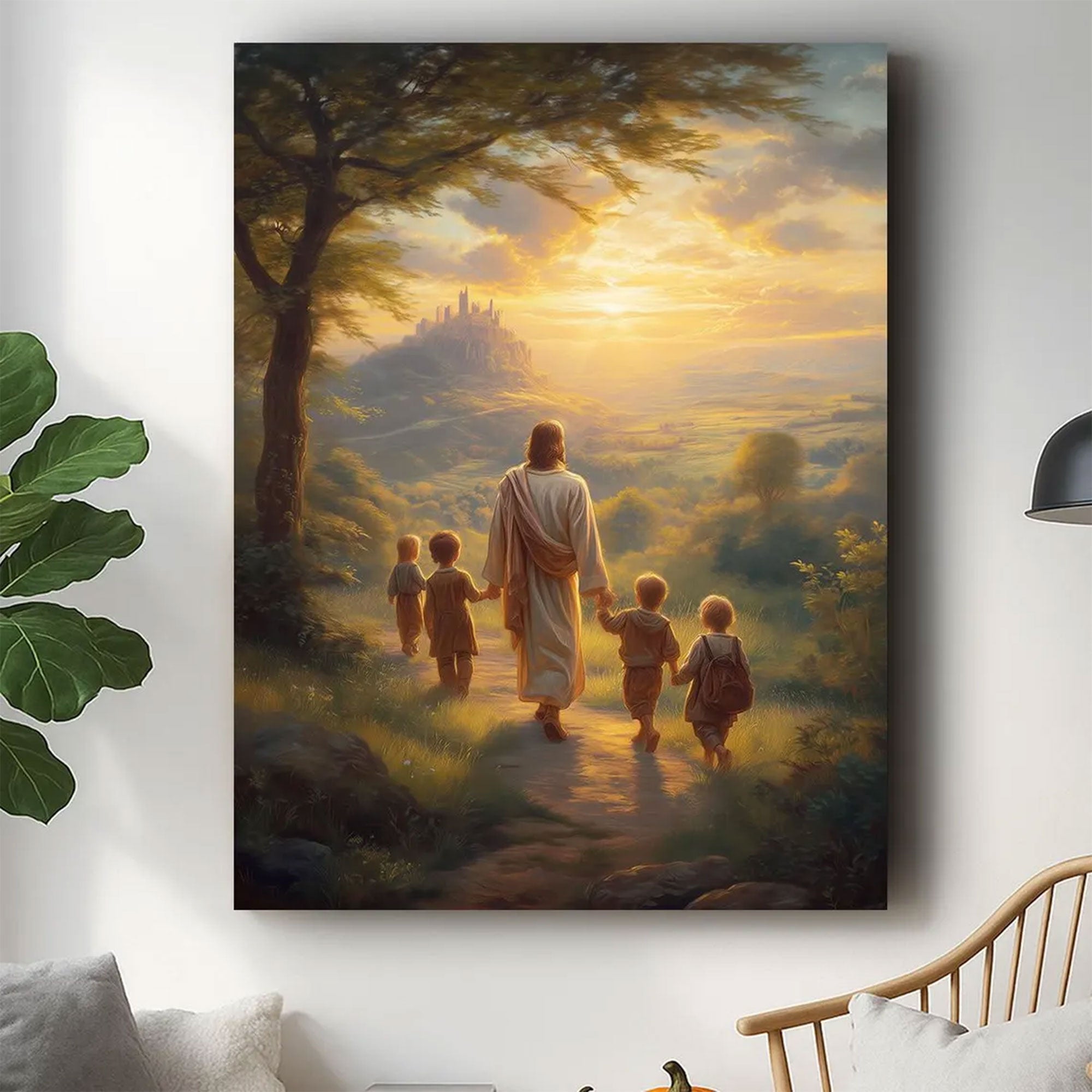 Jesus With Children Canvas Wall Art, Christian Faith Decor, Religious Home Artwork